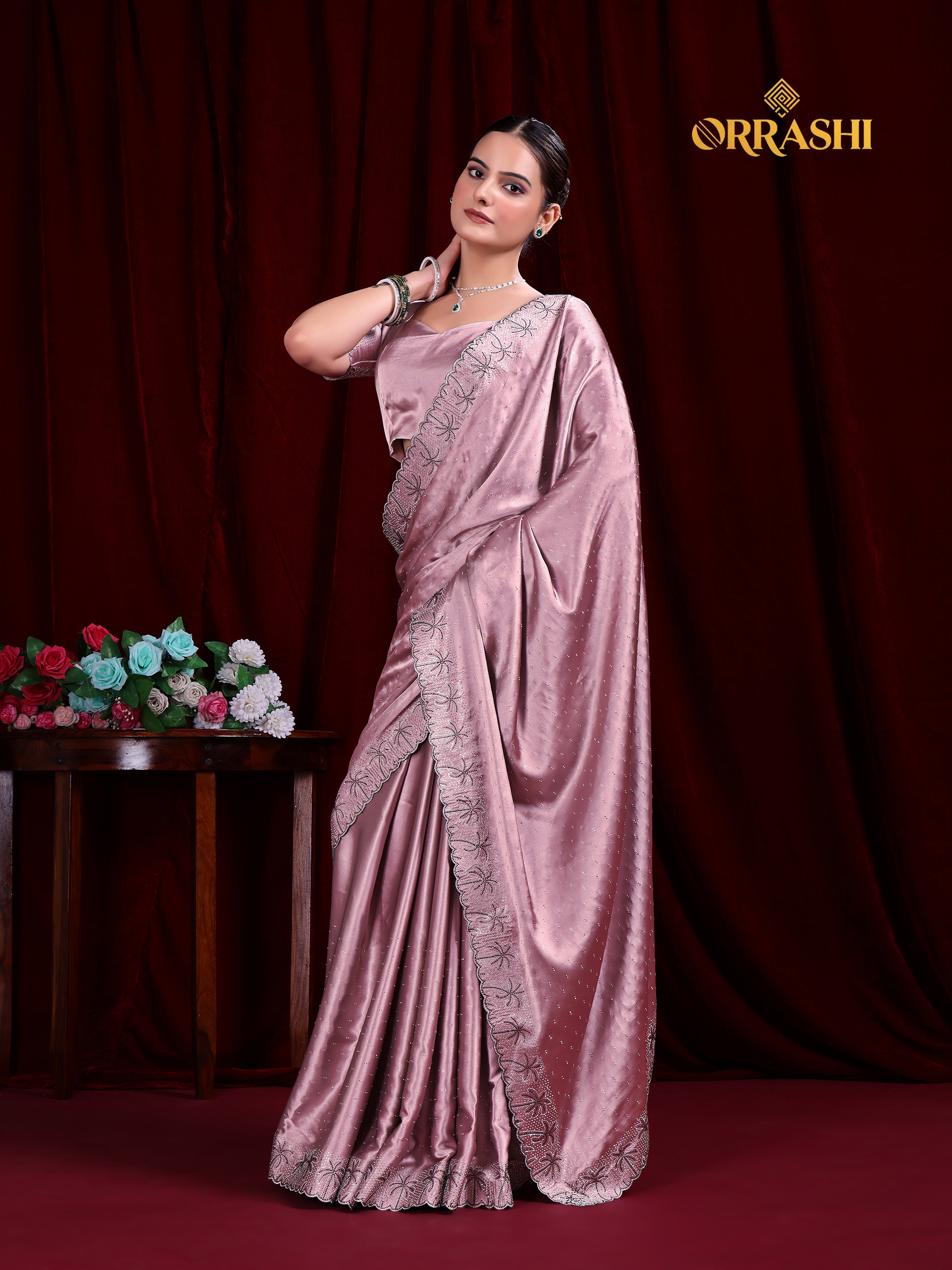 COCONUT SIROSKI WORK SATIN SILK SAREE