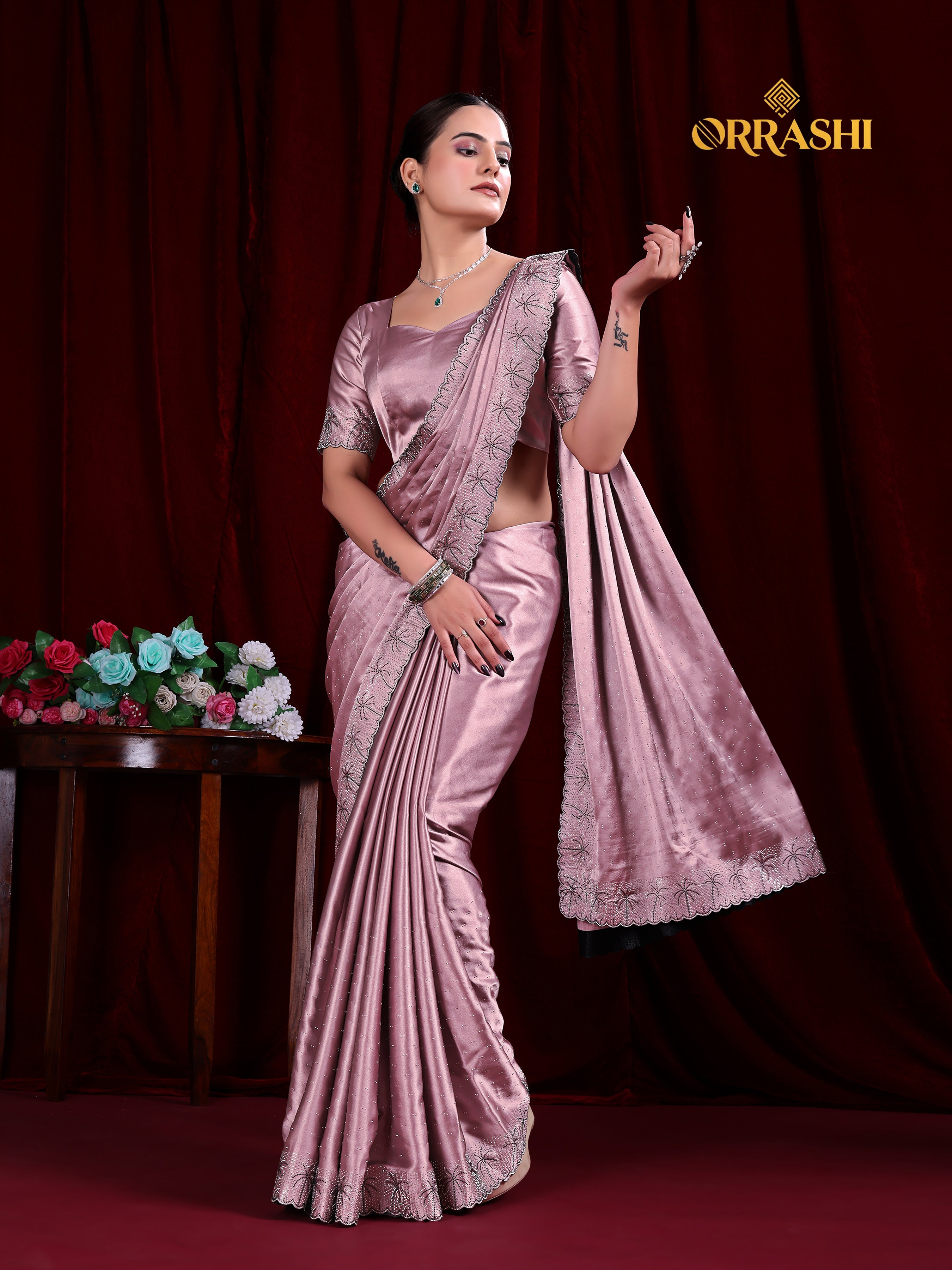 COCONUT SIROSKI WORK SATIN SILK SAREE