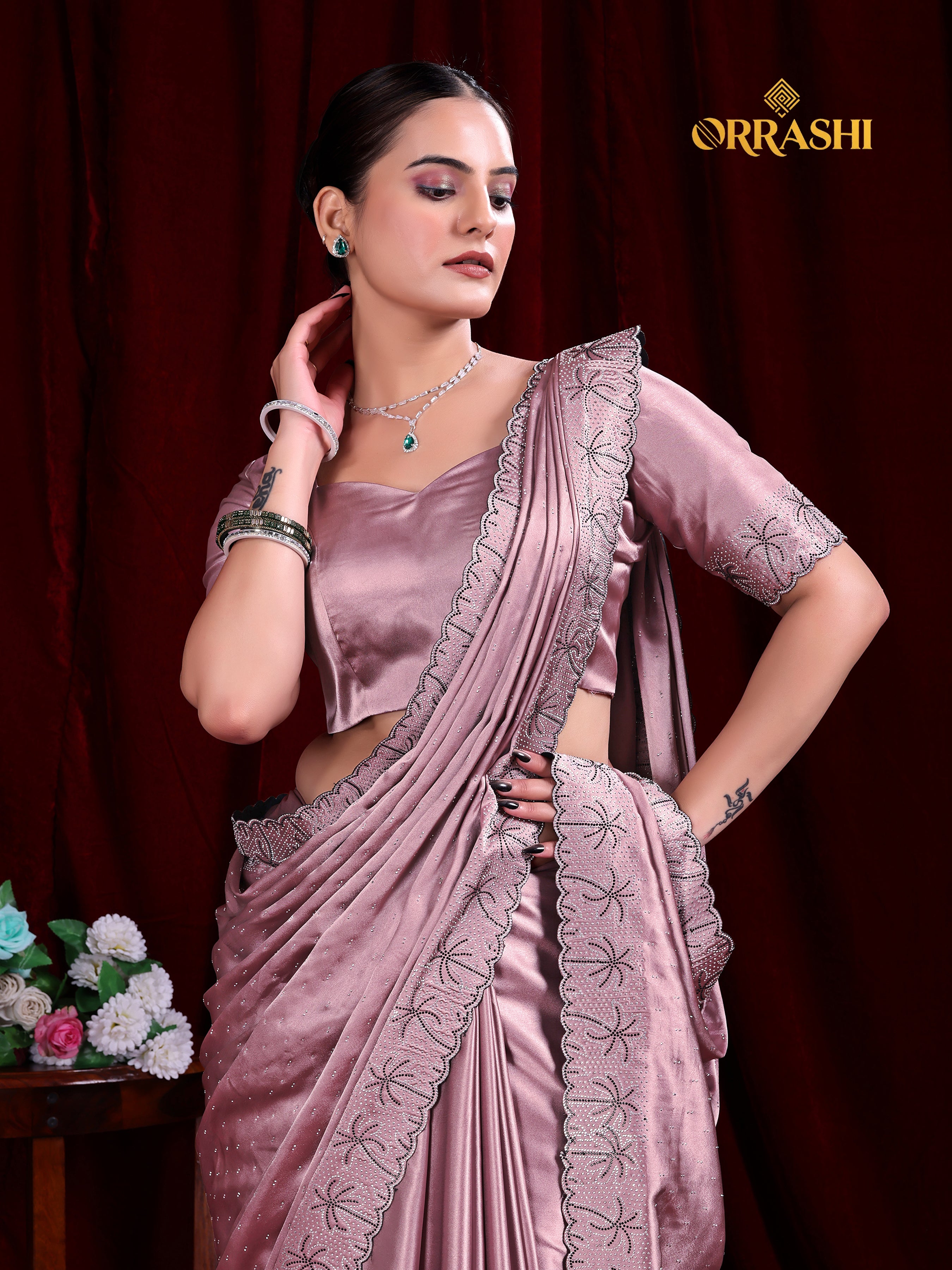 COCONUT SIROSKI WORK SATIN SILK SAREE