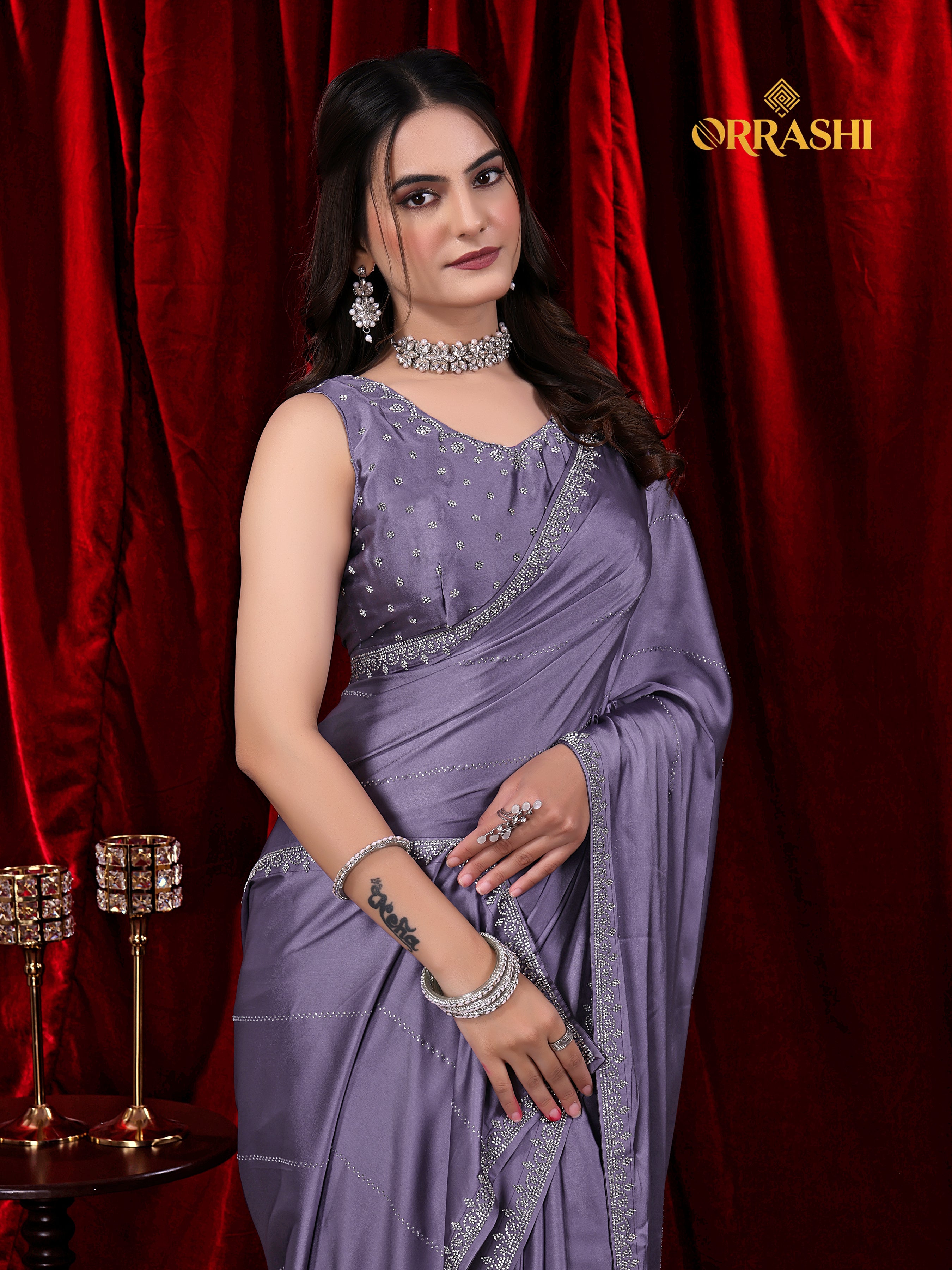 TRISHUL JARKAN WORK SATIN SILK SAREE