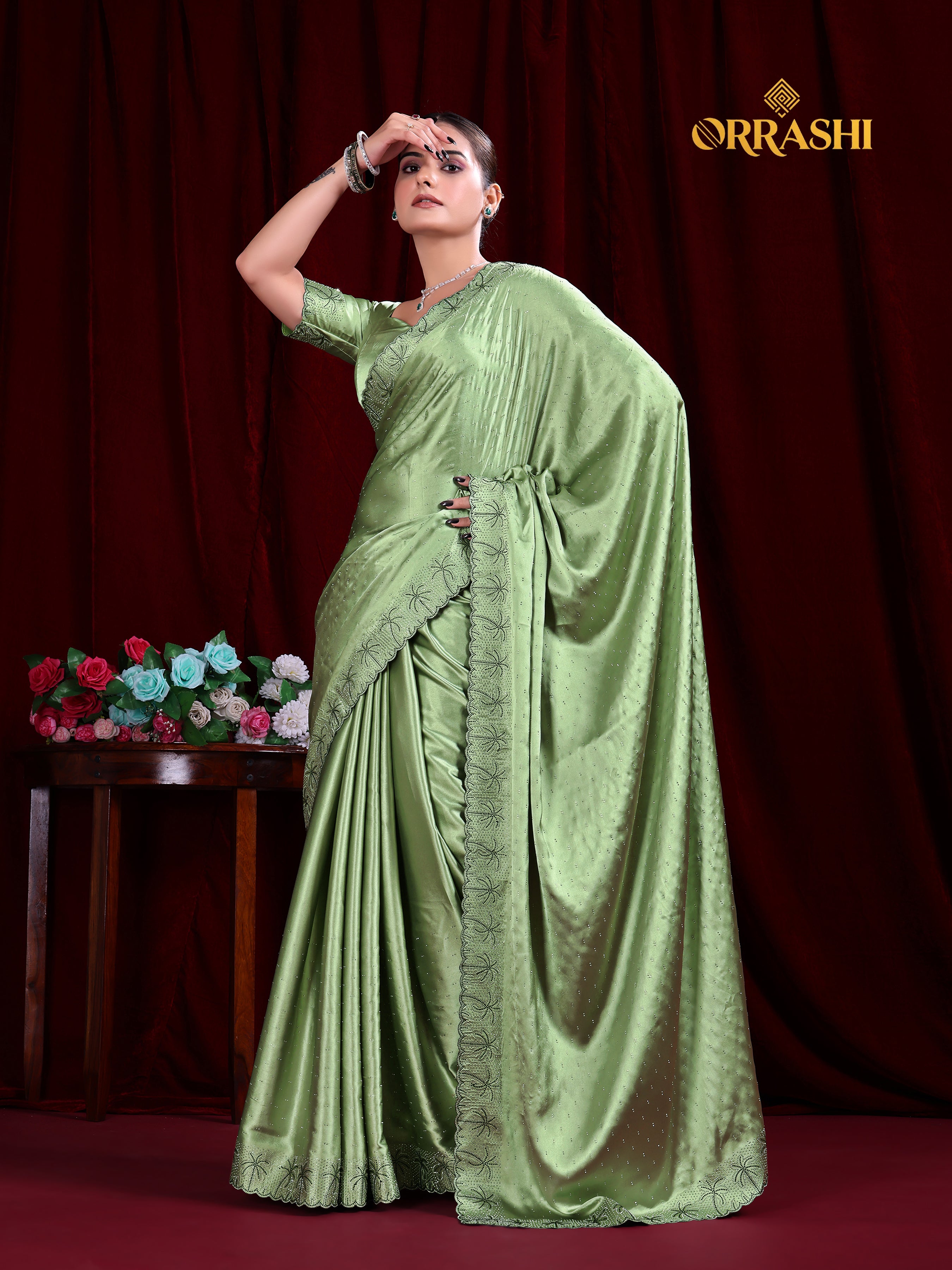 COCONUT SIROSKI WORK SATIN SILK SAREE