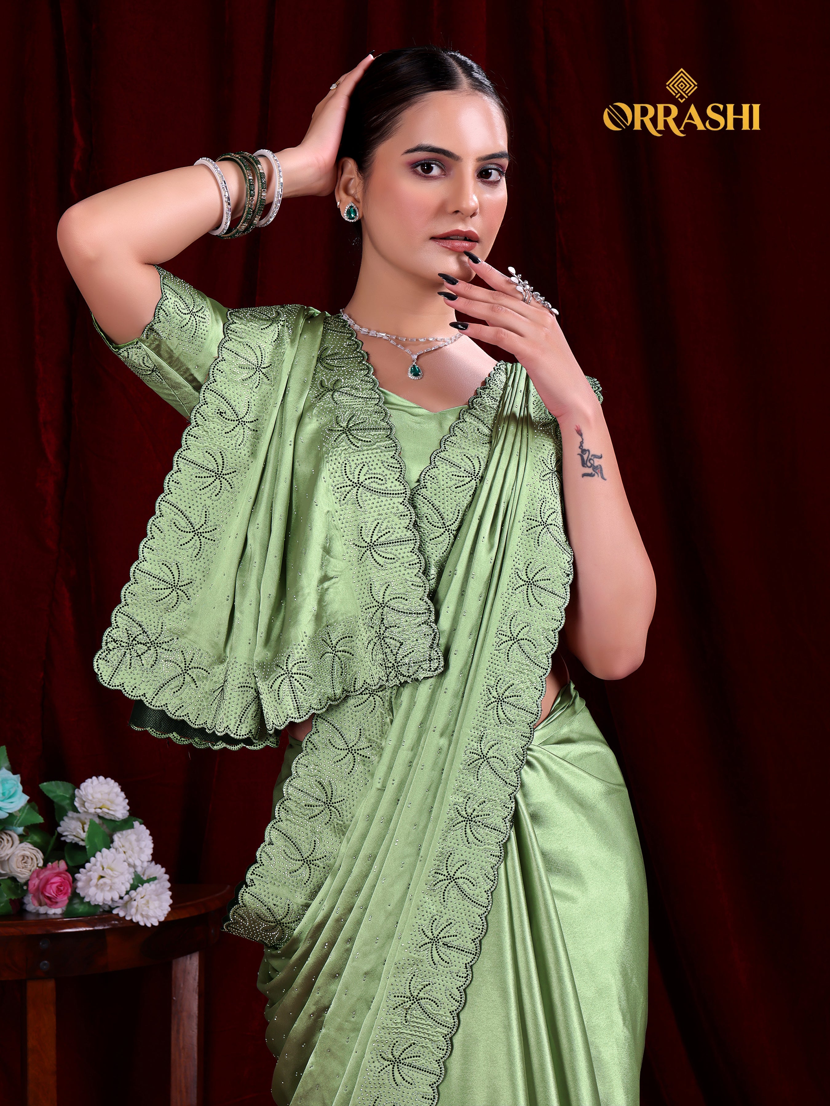 COCONUT SIROSKI WORK SATIN SILK SAREE