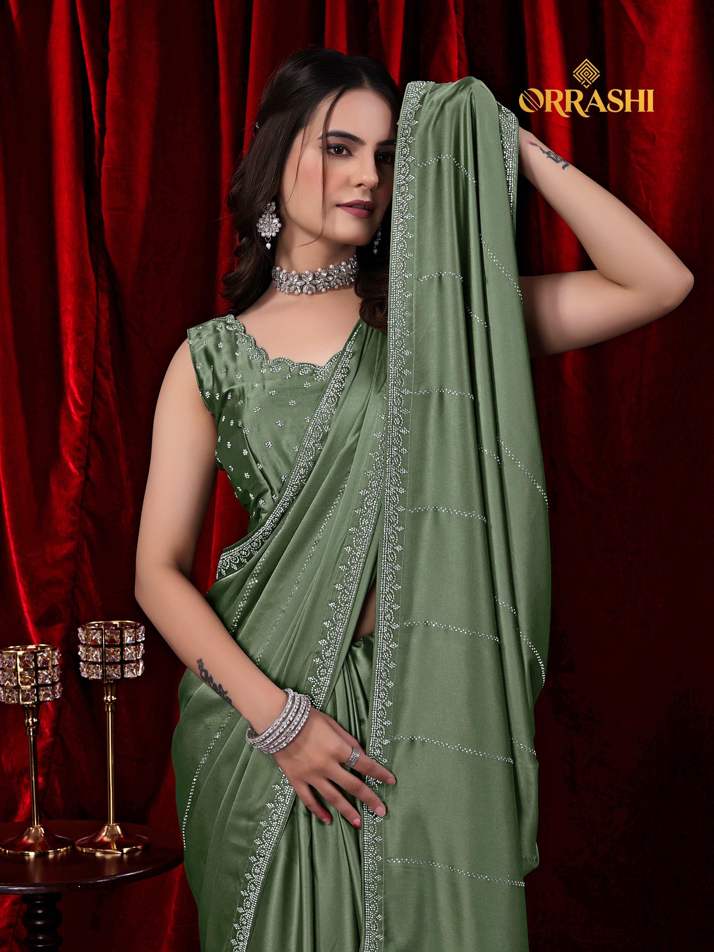 TRISHUL JARKAN WORK SATIN SILK SAREE