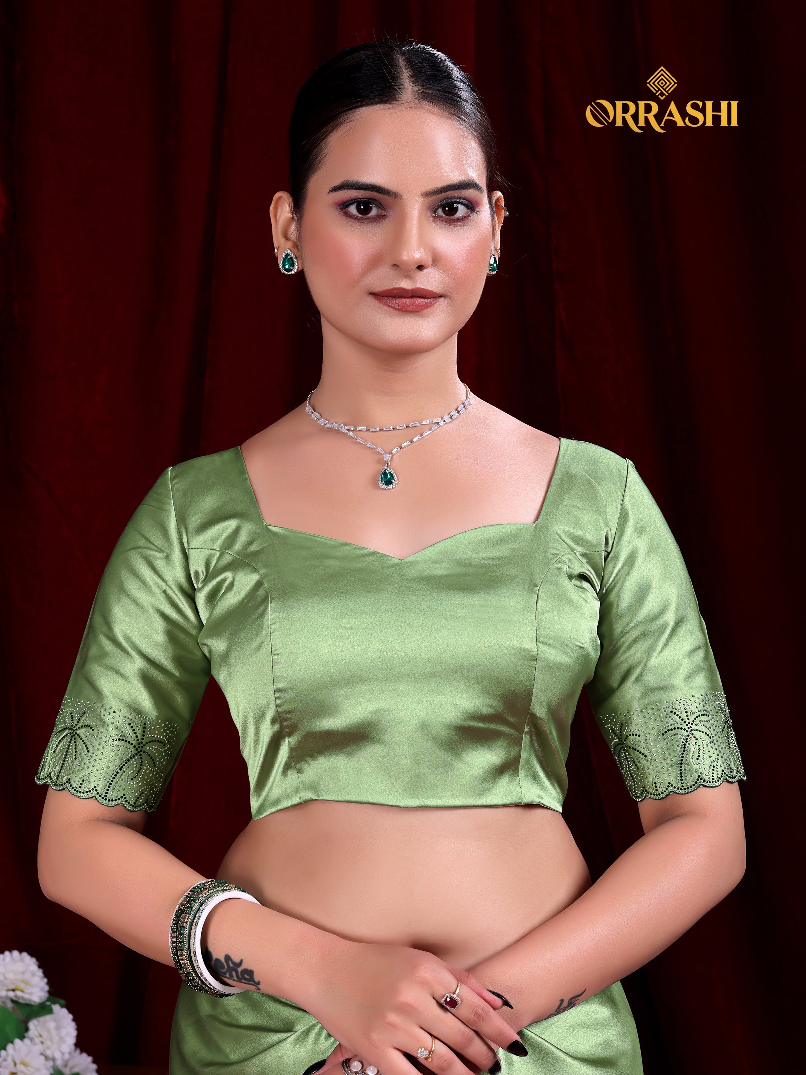 COCONUT SIROSKI WORK SATIN SILK SAREE