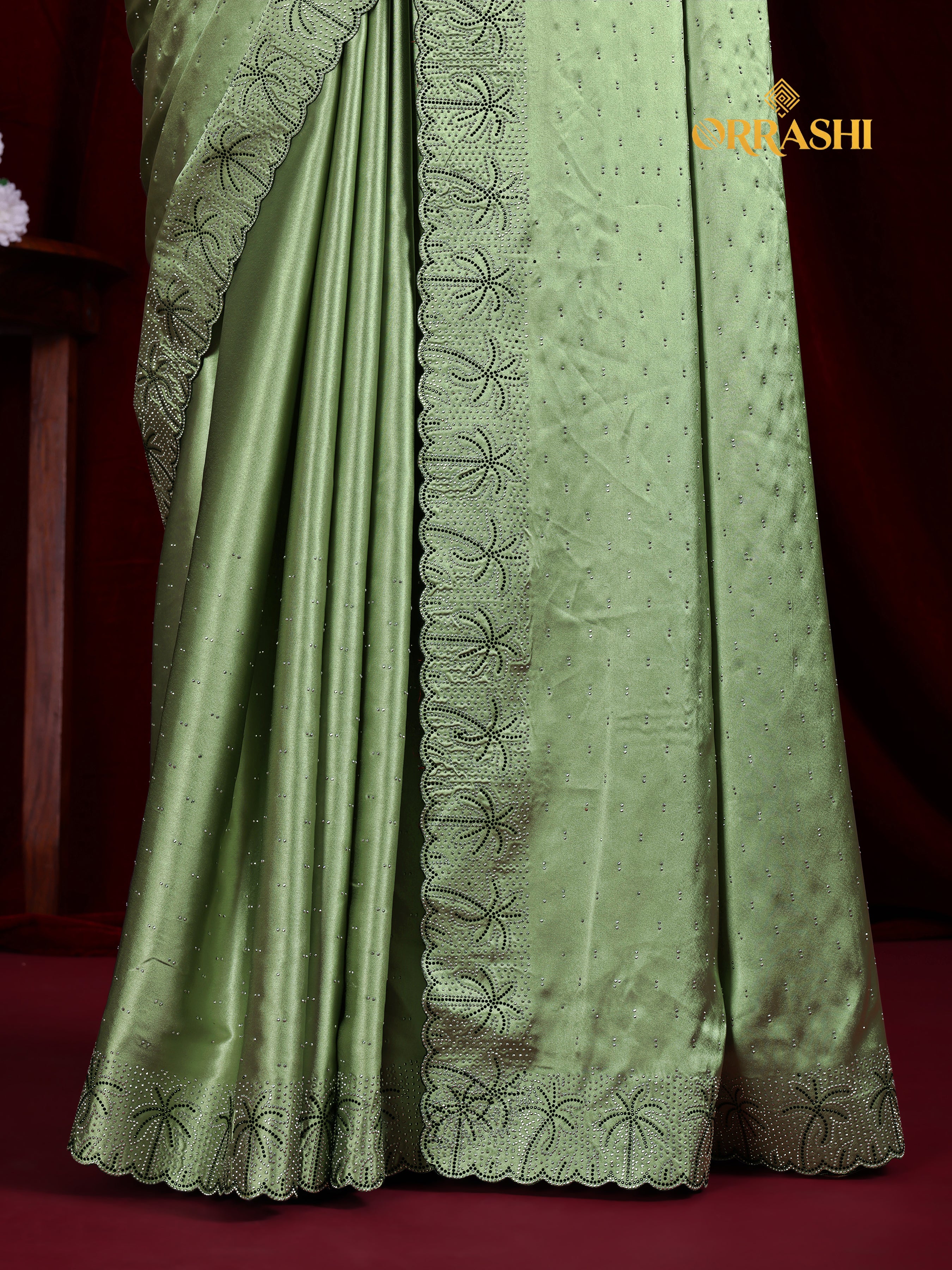 COCONUT SIROSKI WORK SATIN SILK SAREE
