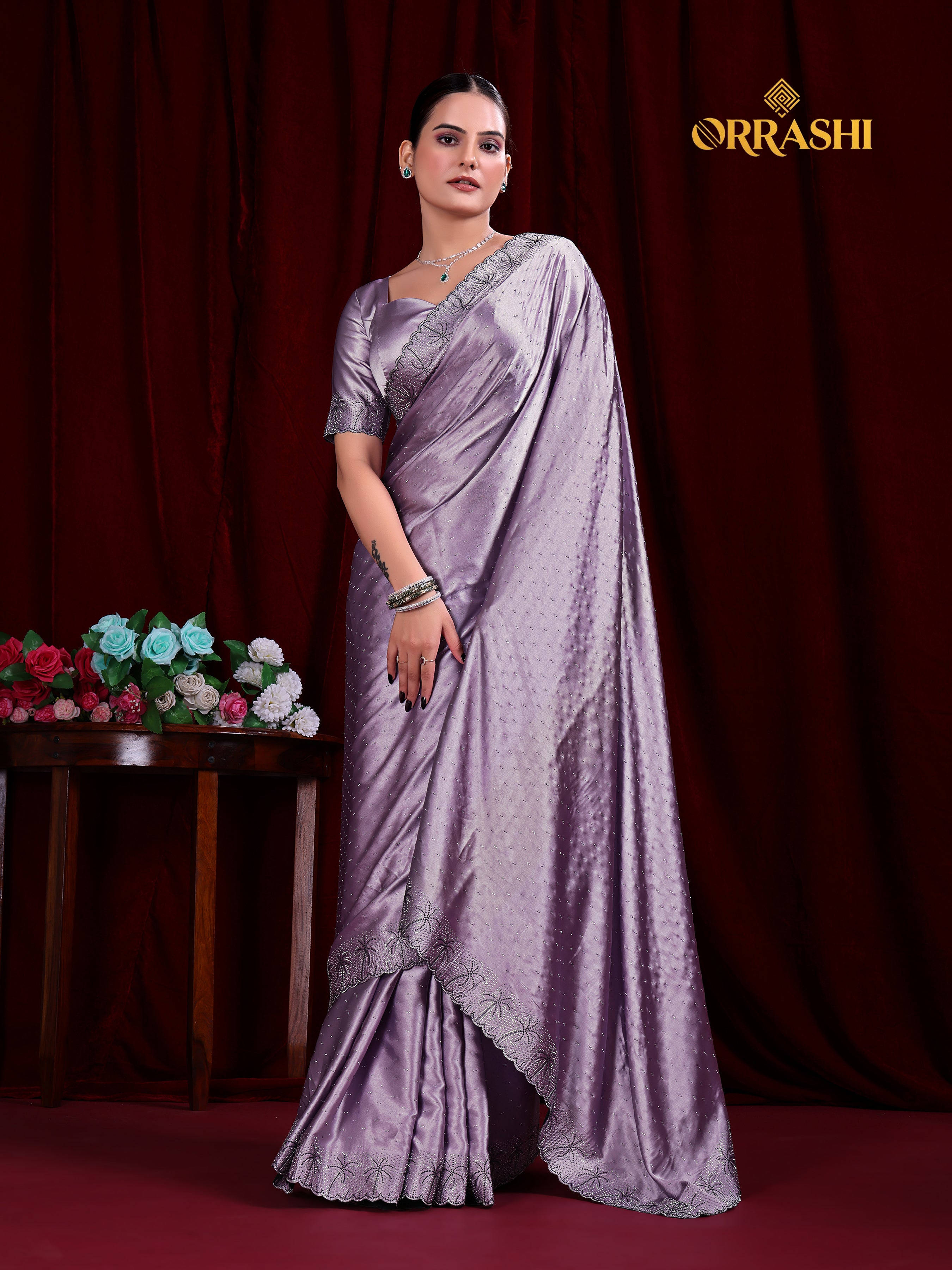 COCONUT SIROSKI WORK SATIN SILK SAREE