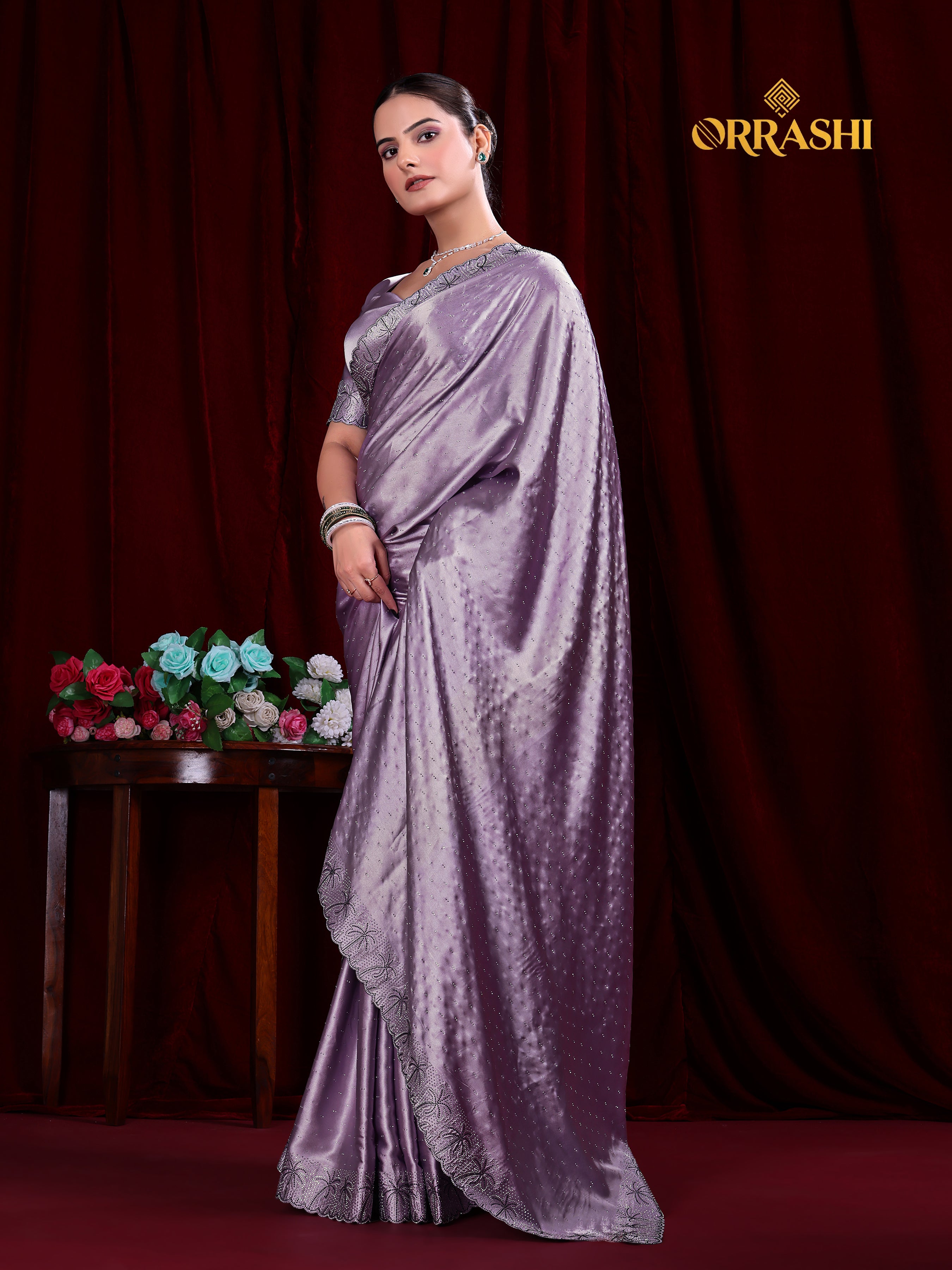 COCONUT SIROSKI WORK SATIN SILK SAREE