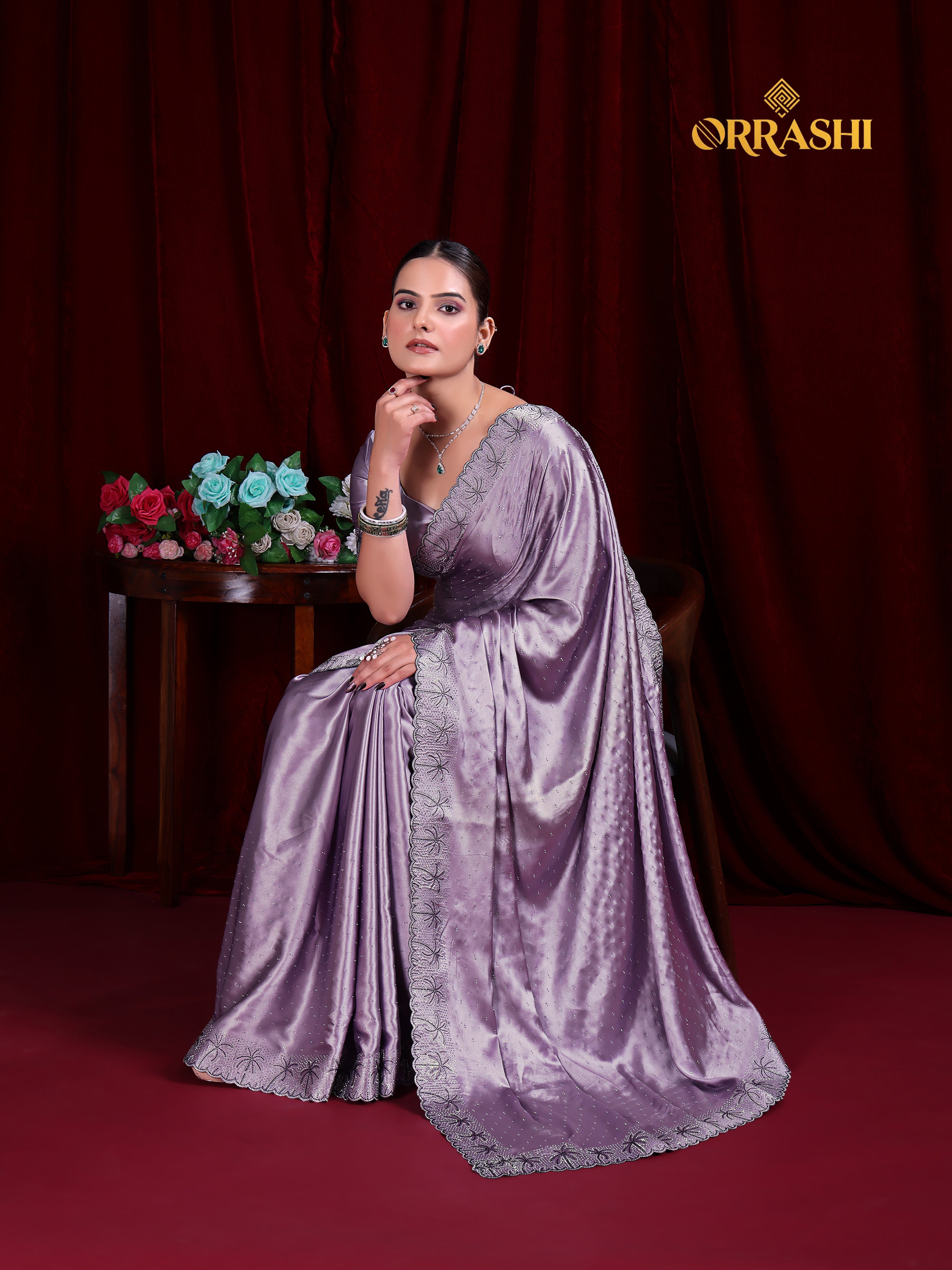 COCONUT SIROSKI WORK SATIN SILK SAREE