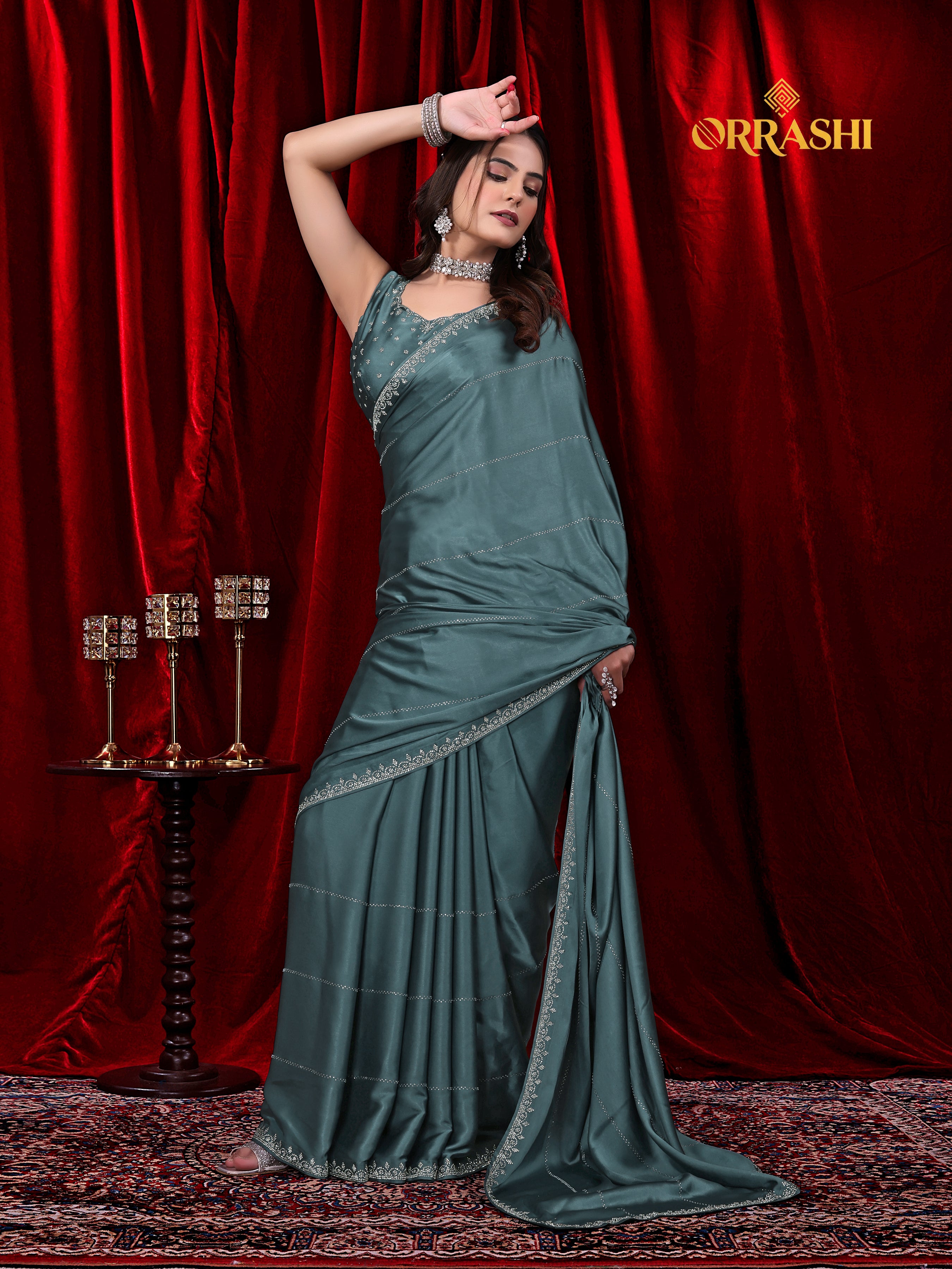 TRISHUL JARKAN WORK SATIN SILK SAREE