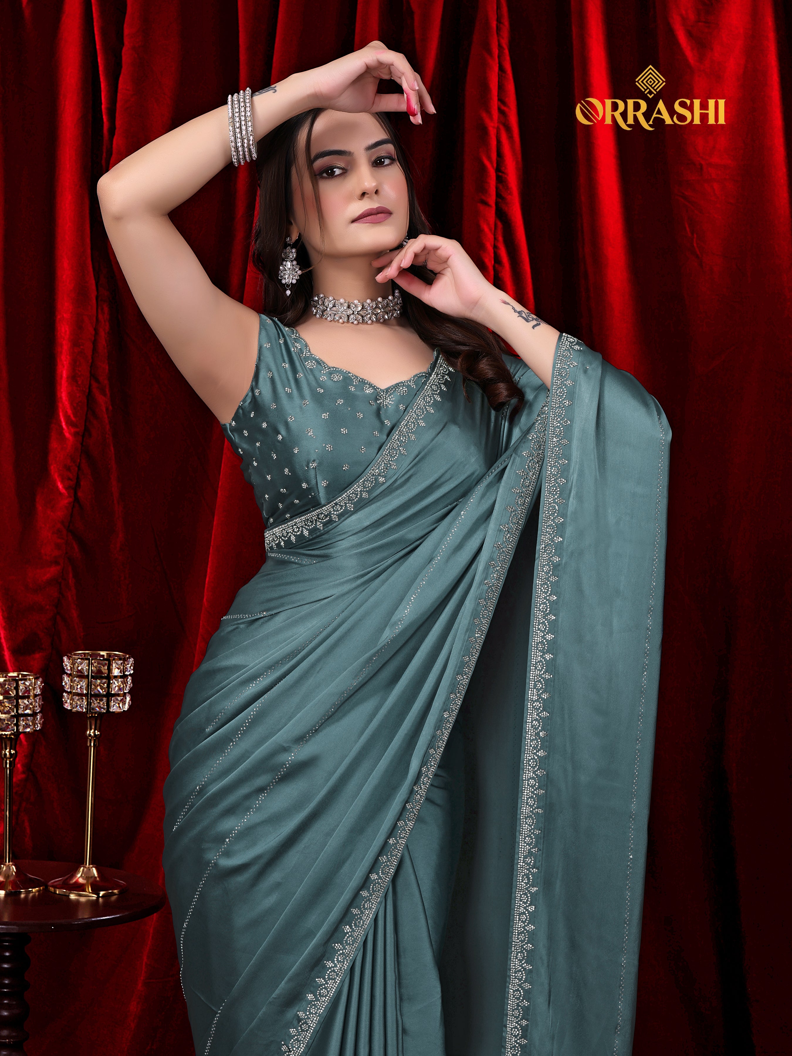 TRISHUL JARKAN WORK SATIN SILK SAREE