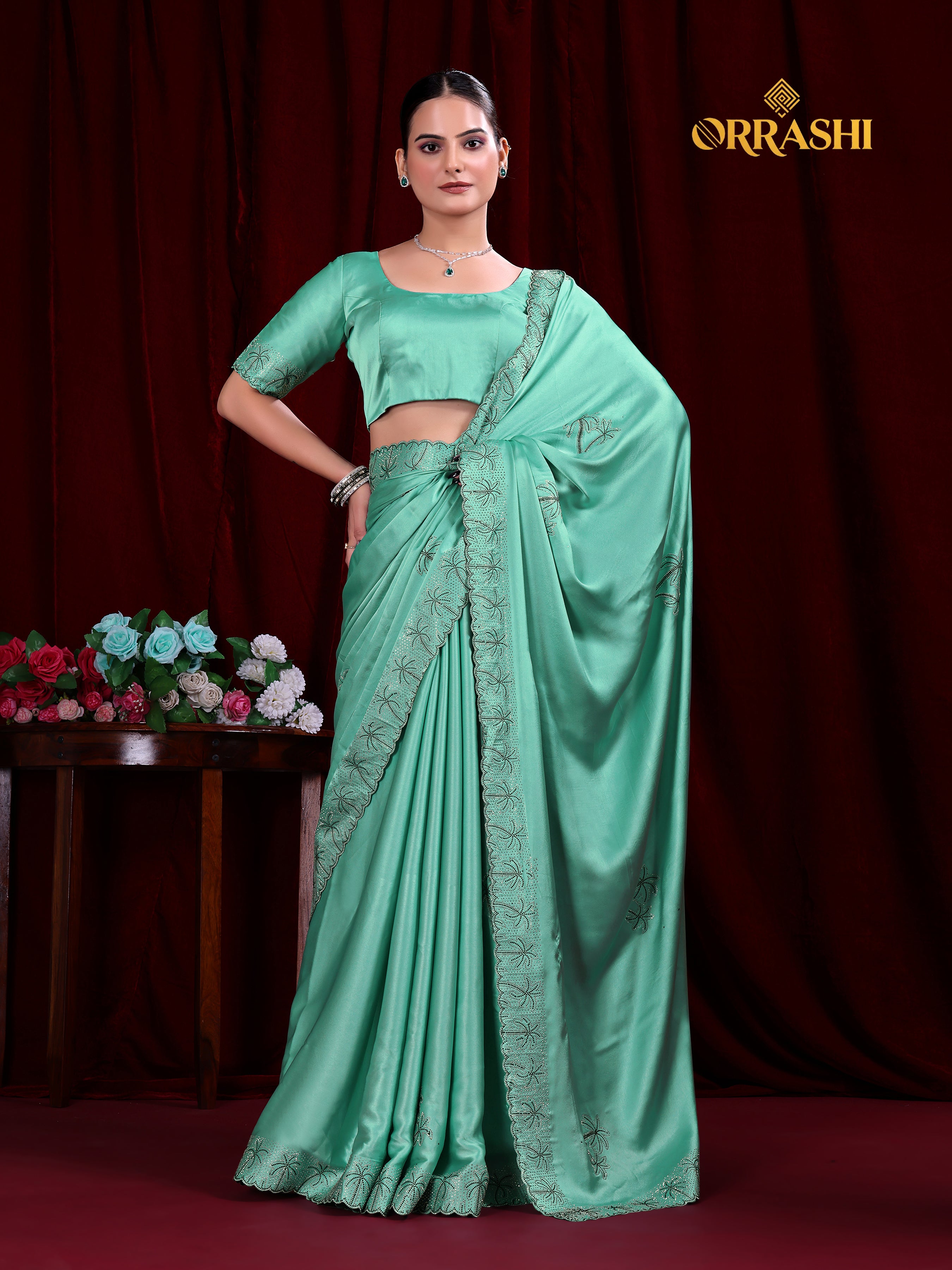 COCONUT SIROSKI WORK SATIN SILK SAREE
