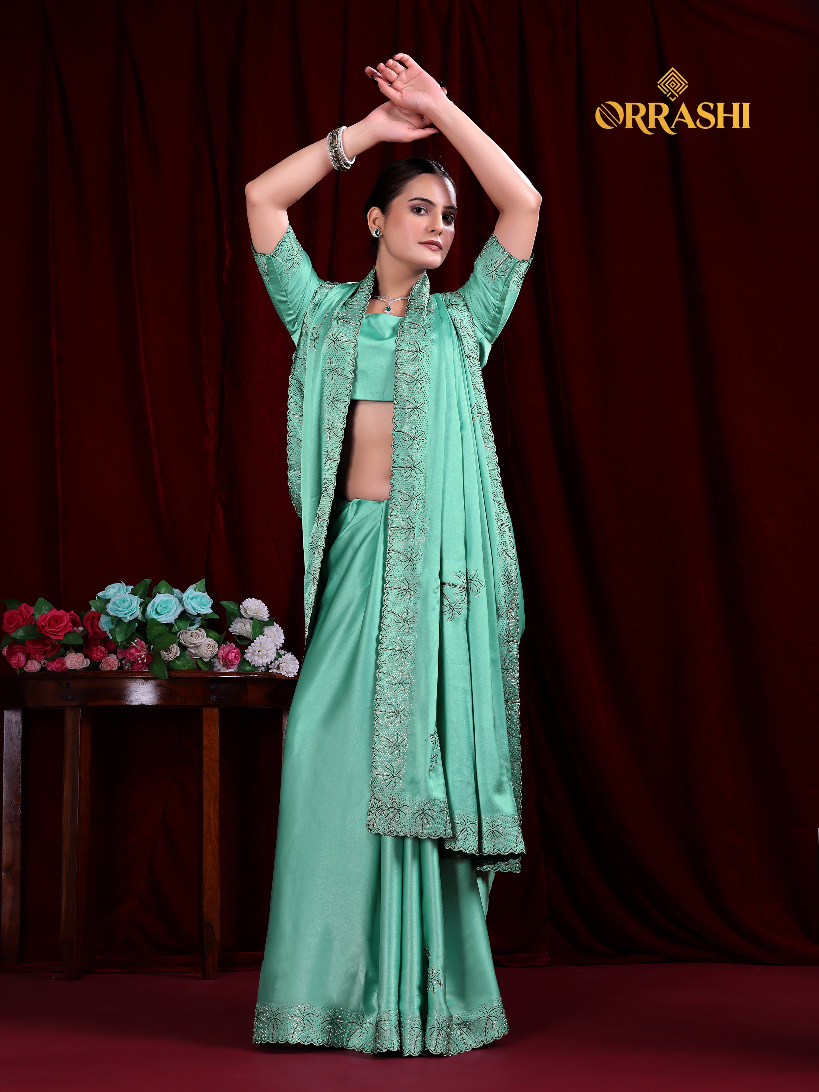 COCONUT SIROSKI WORK SATIN SILK SAREE