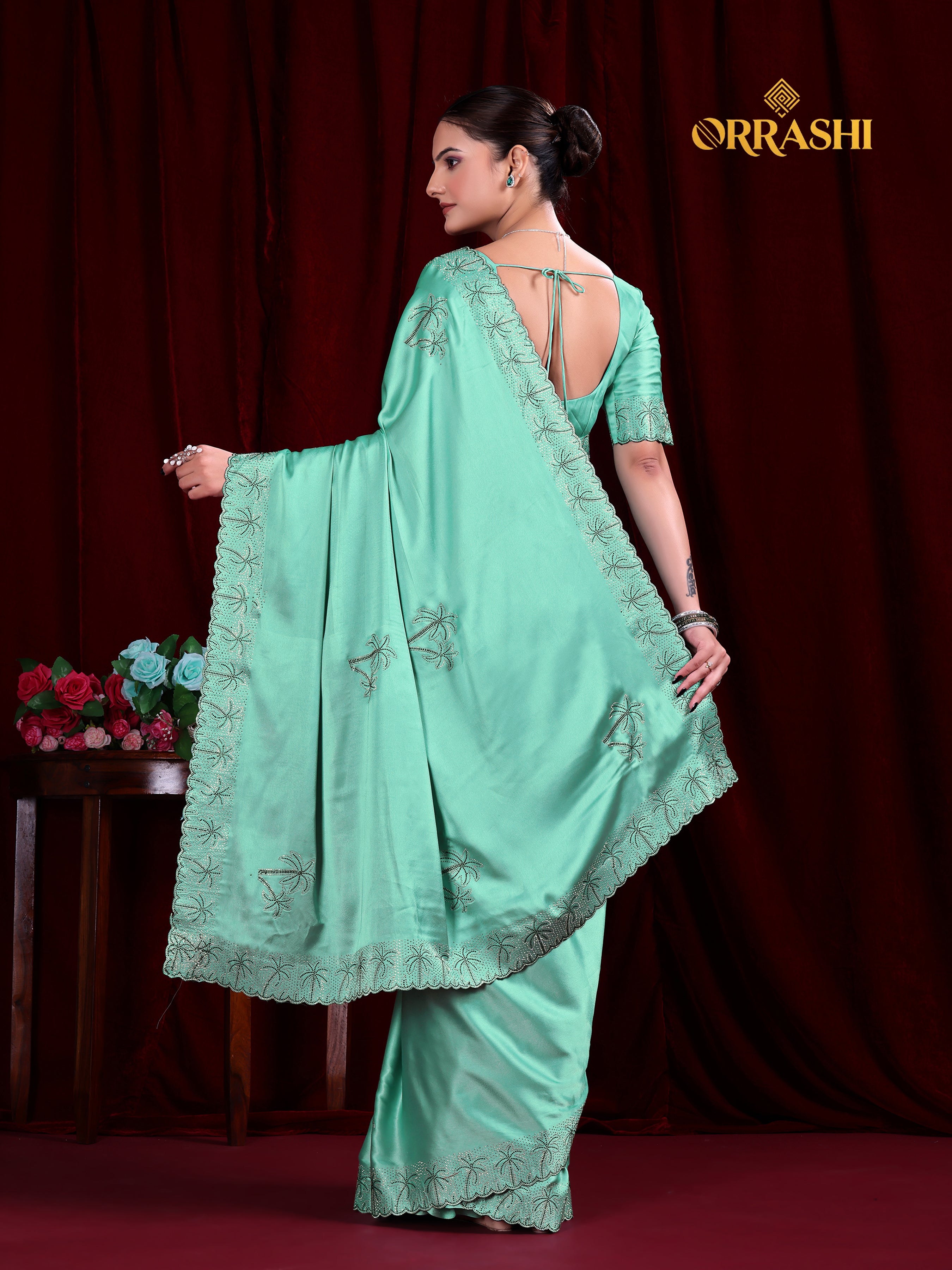COCONUT SIROSKI WORK SATIN SILK SAREE