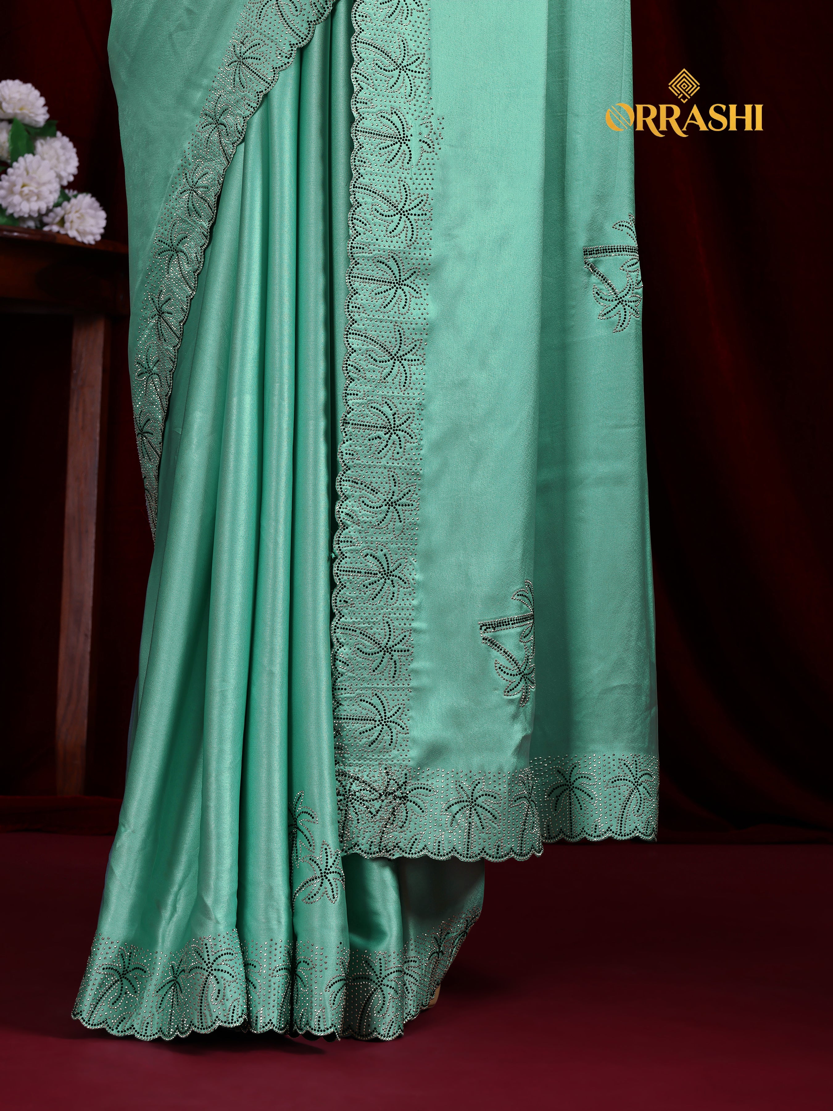 COCONUT SIROSKI WORK SATIN SILK SAREE