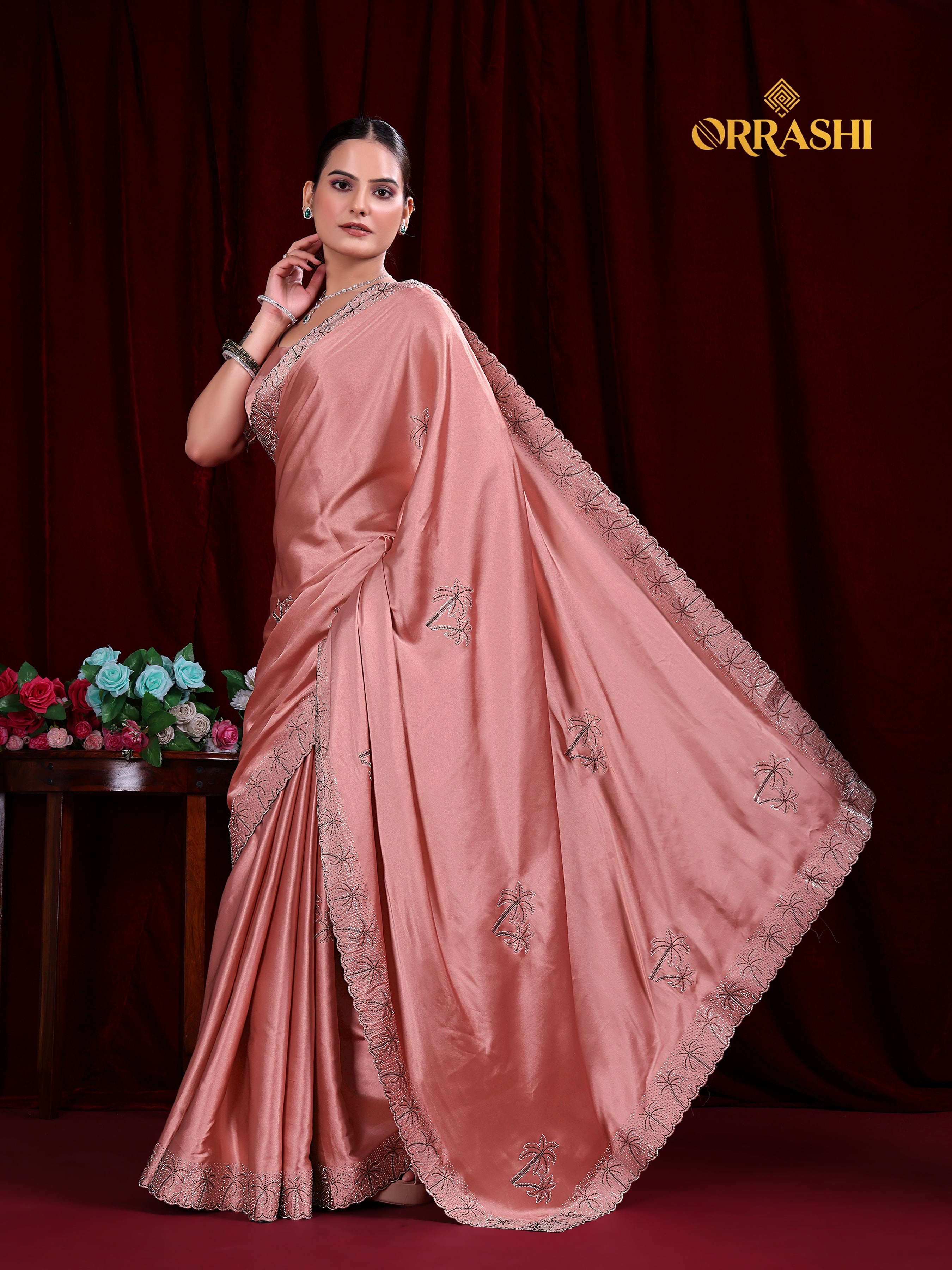 COCONUT SIROSKI WORK SATIN SILK SAREE