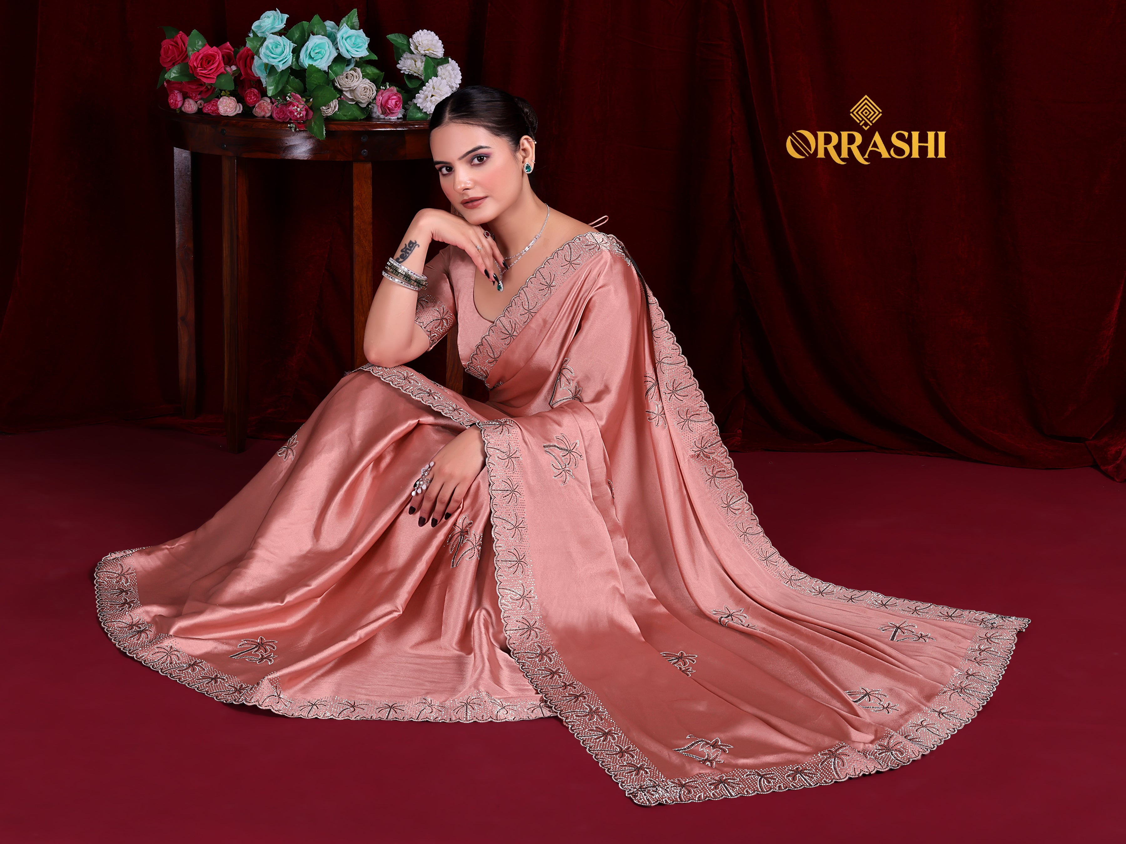 COCONUT SIROSKI WORK SATIN SILK SAREE