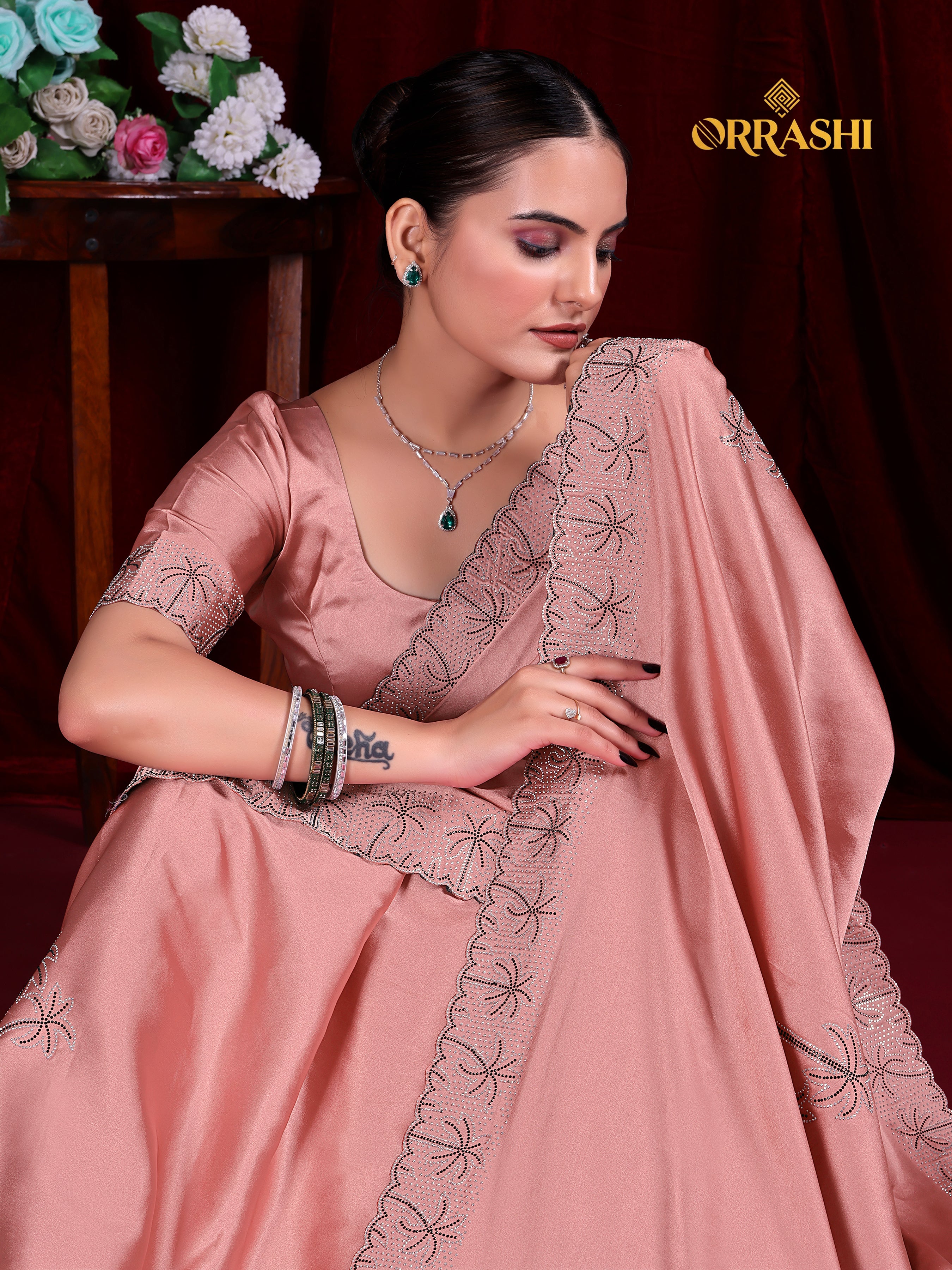 COCONUT SIROSKI WORK SATIN SILK SAREE