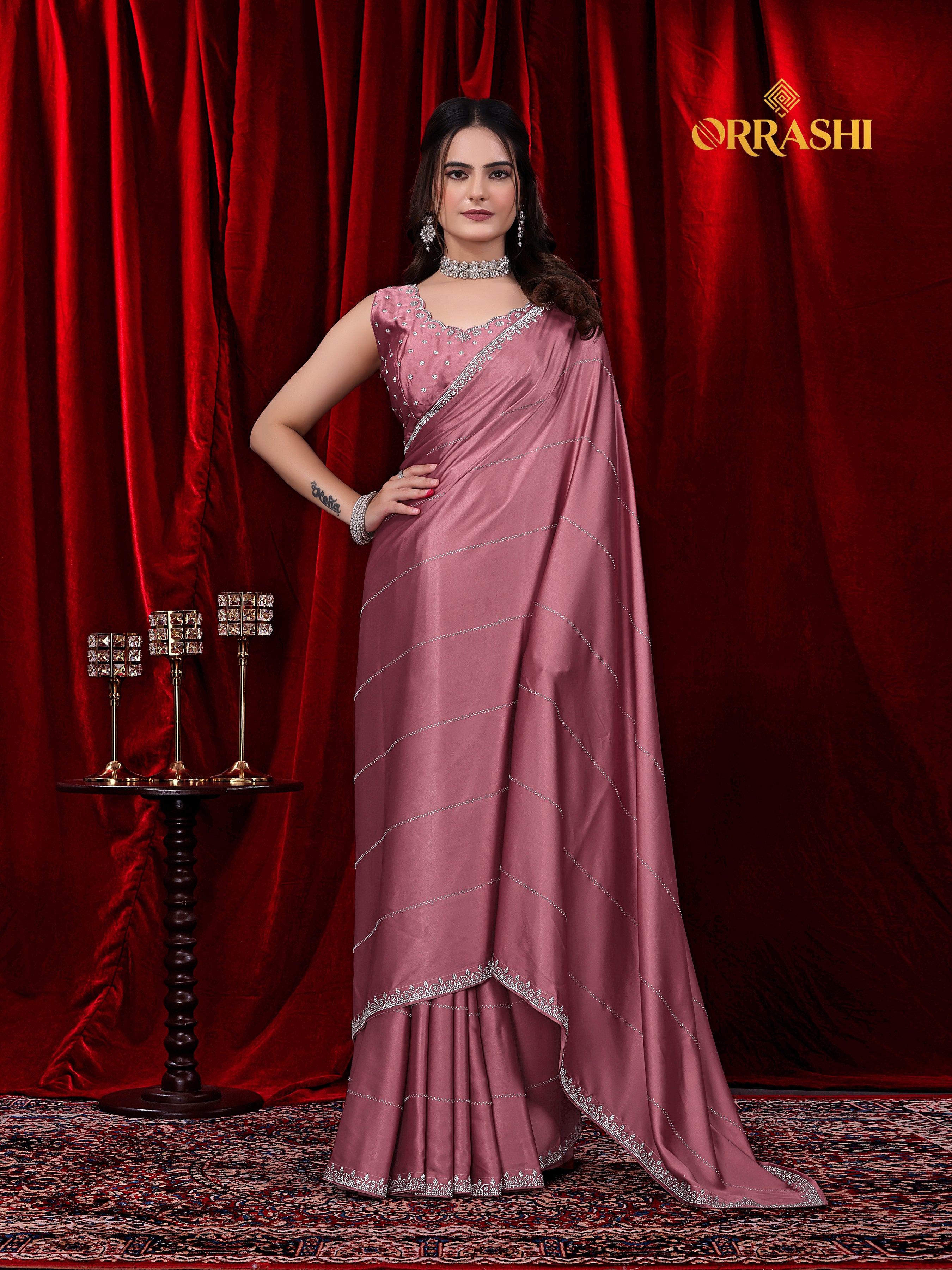 TRISHUL JARKAN WORK SATIN SILK SAREE