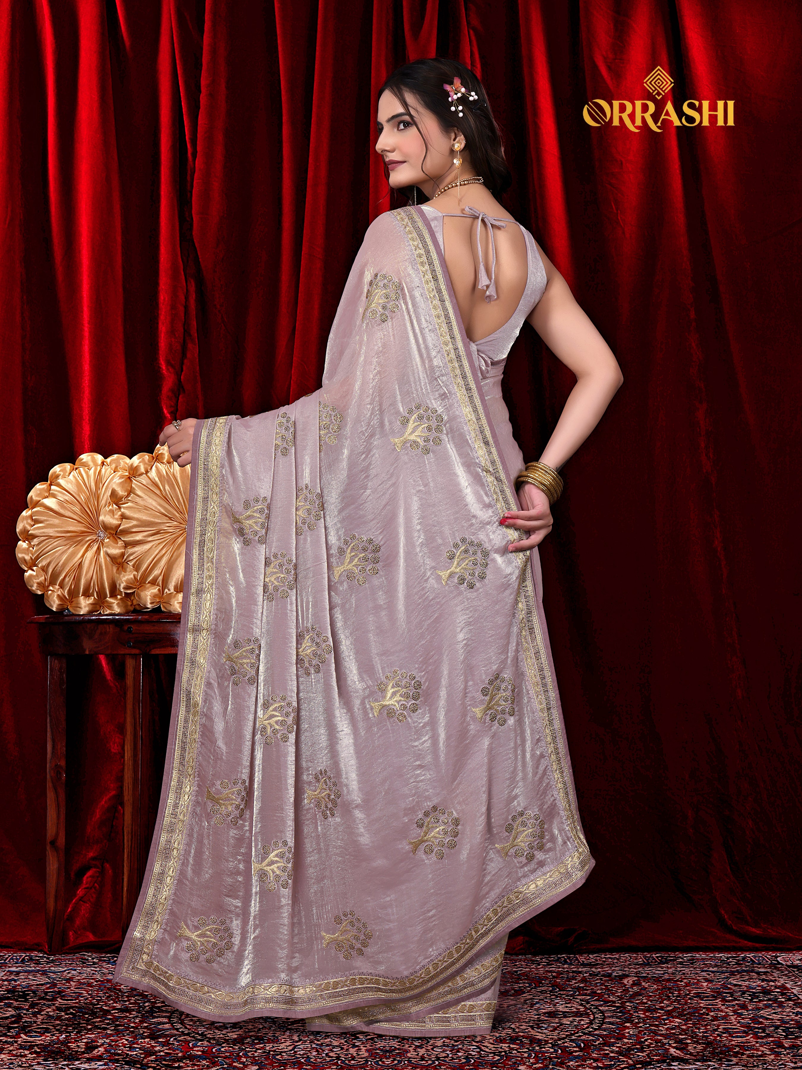FORTUNE TREE EMBROIDERIED WITH JARKAN WORK FENDY SATIN SILK SAREE