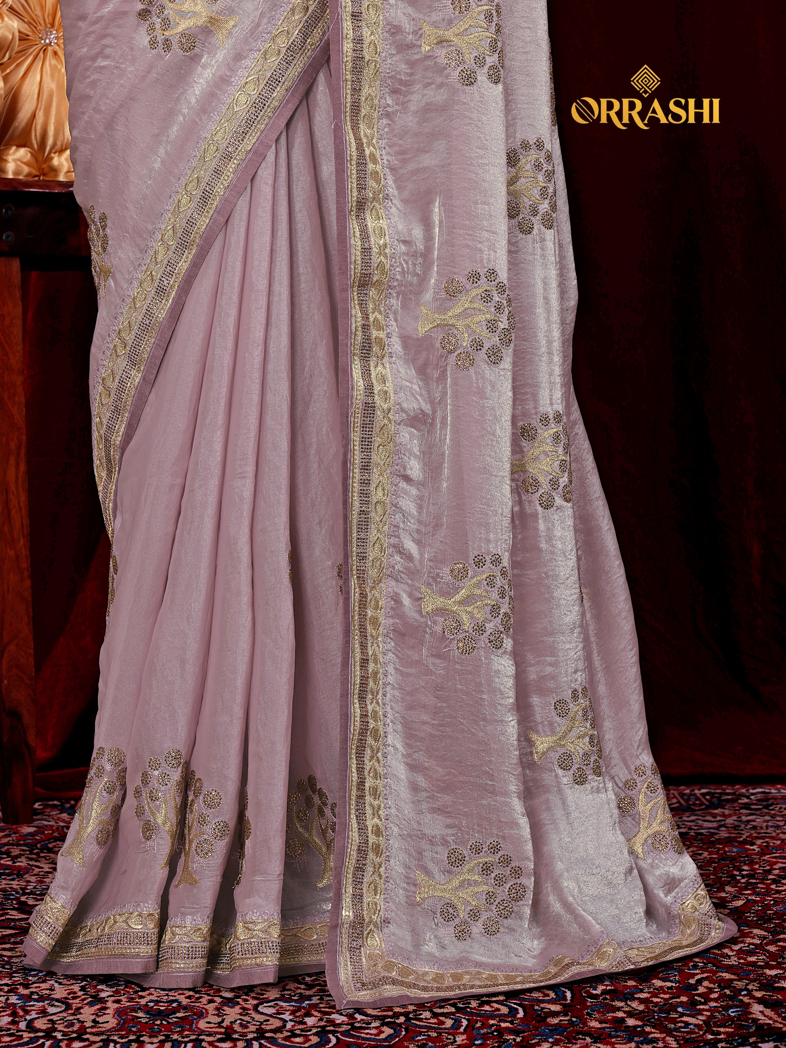 FORTUNE TREE EMBROIDERIED WITH JARKAN WORK FENDY SATIN SILK SAREE