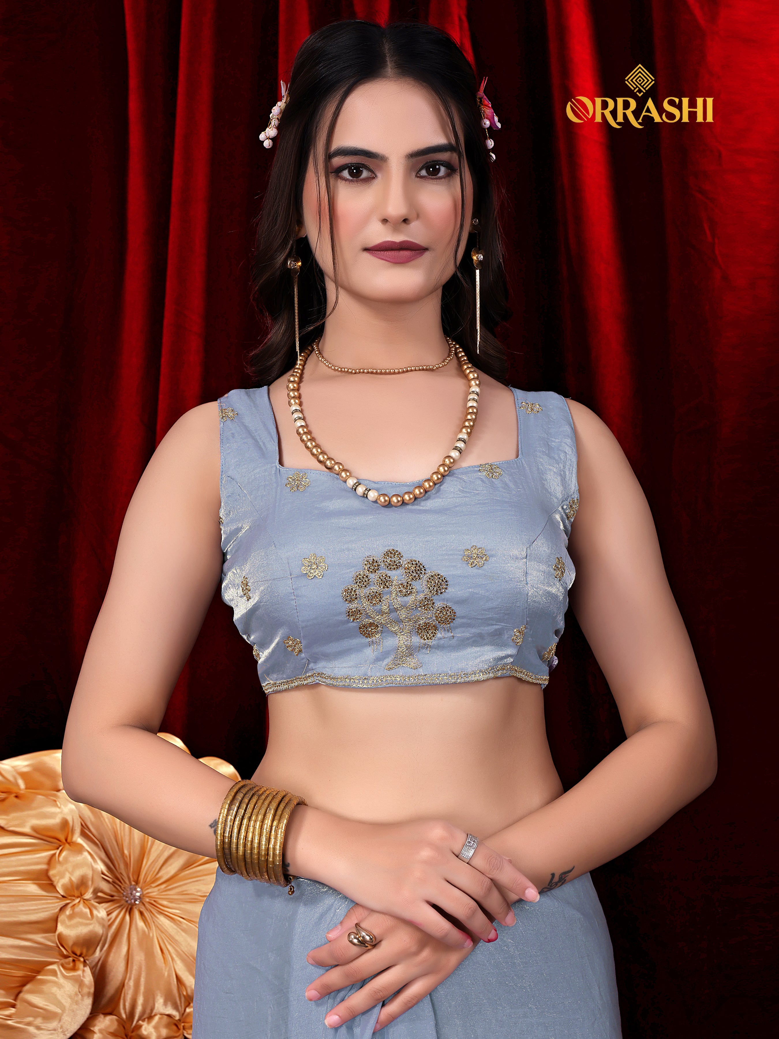 FORTUNE TREE EMBROIDERIED WITH JARKAN WORK FENDY SATIN SILK SAREE