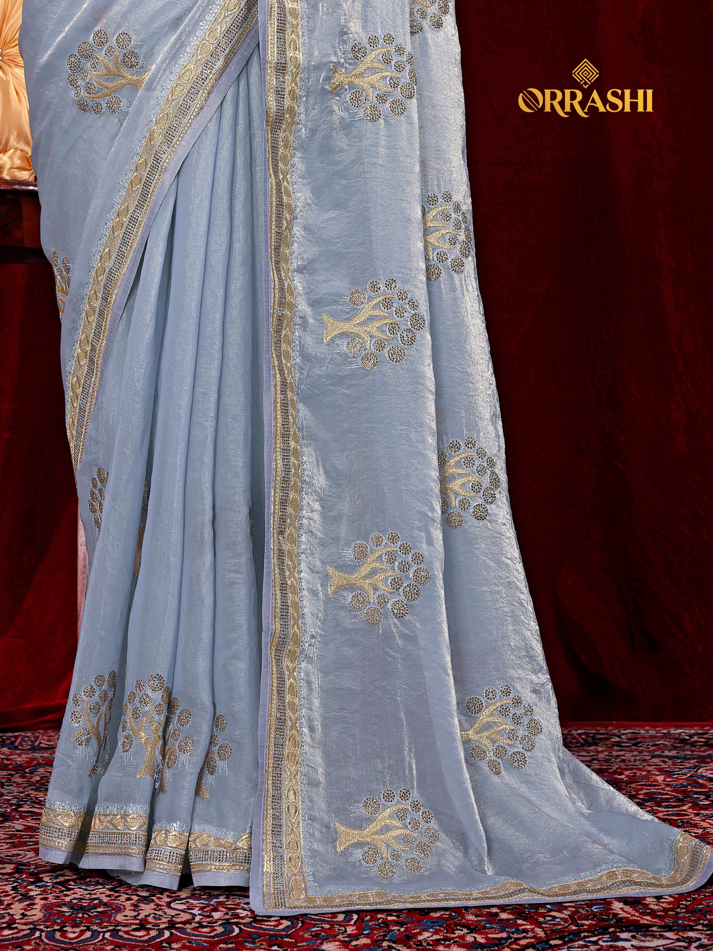 FORTUNE TREE EMBROIDERIED WITH JARKAN WORK FENDY SATIN SILK SAREE