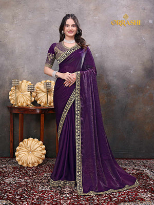 ROLEX EMBROIDERIED WORK SILKY SILK SAREE - PURPLE
