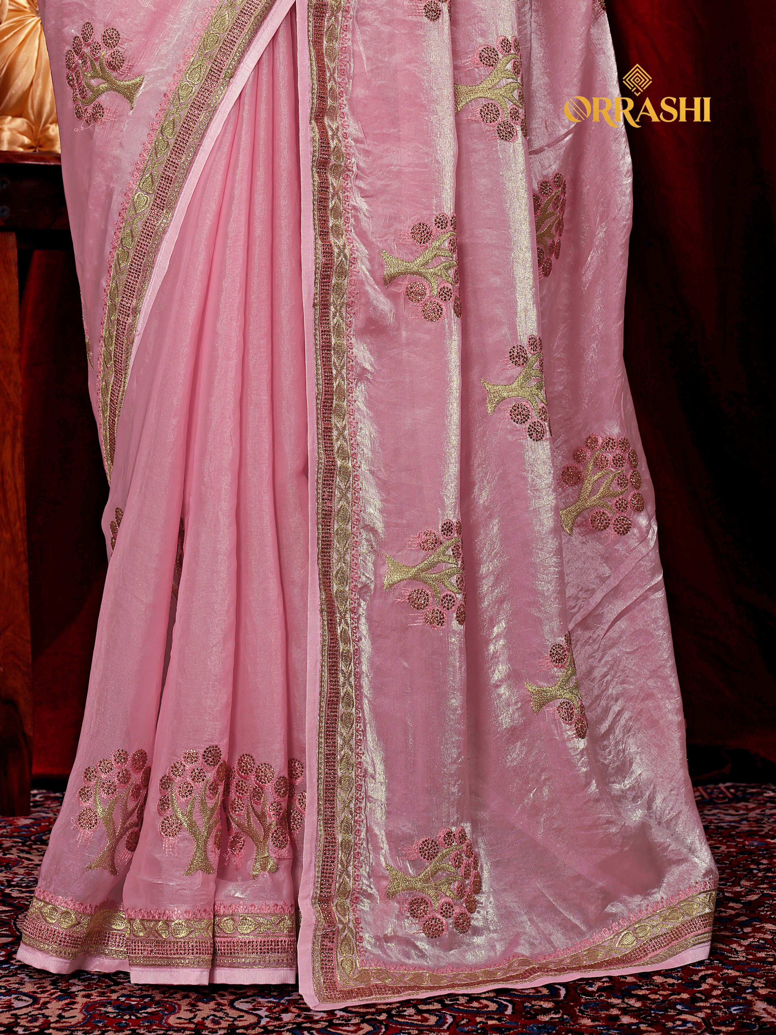 FORTUNE TREE EMBROIDERIED WITH JARKAN WORK FENDY SATIN SILK SAREE