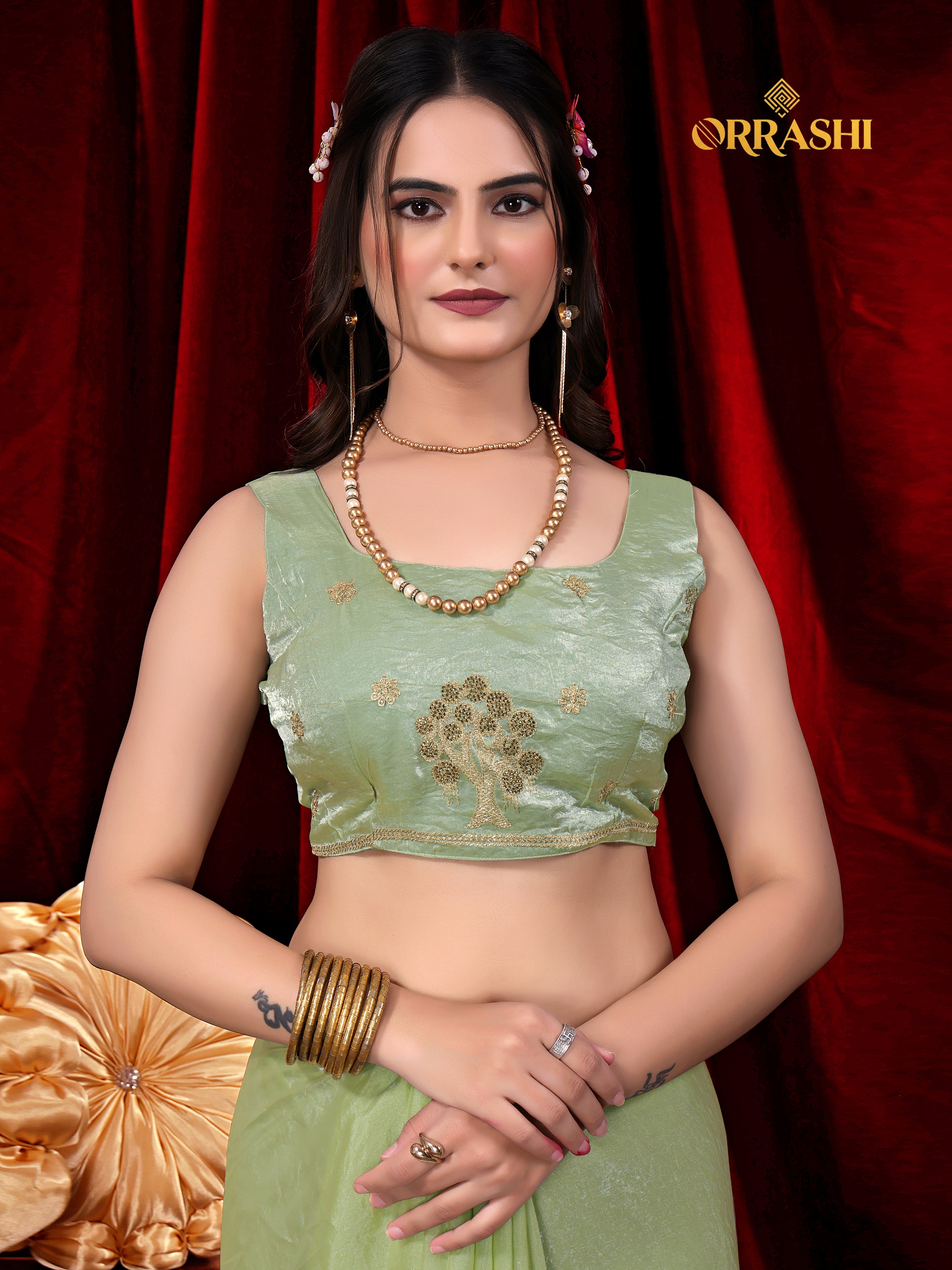 FORTUNE TREE EMBROIDERIED WITH JARKAN WORK FENDY SATIN SILK SAREE
