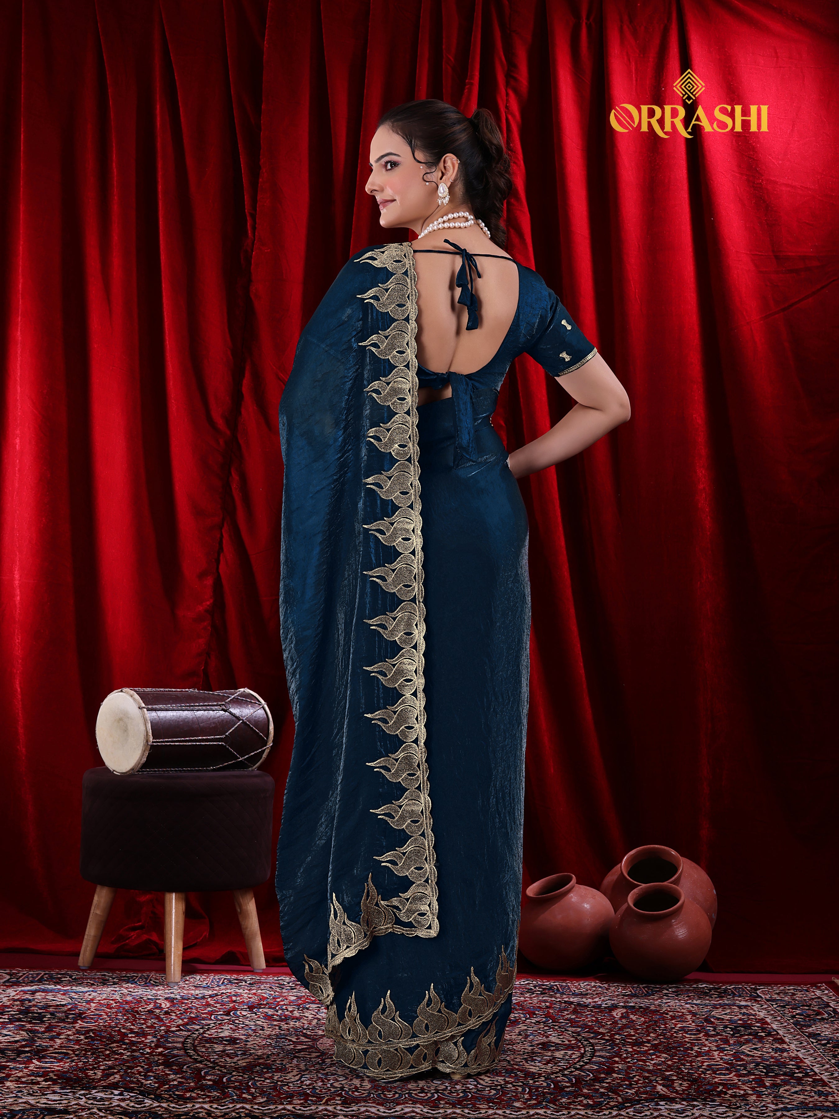 FIRE EMBROIDERIED WORK FENDY SATIN SILK