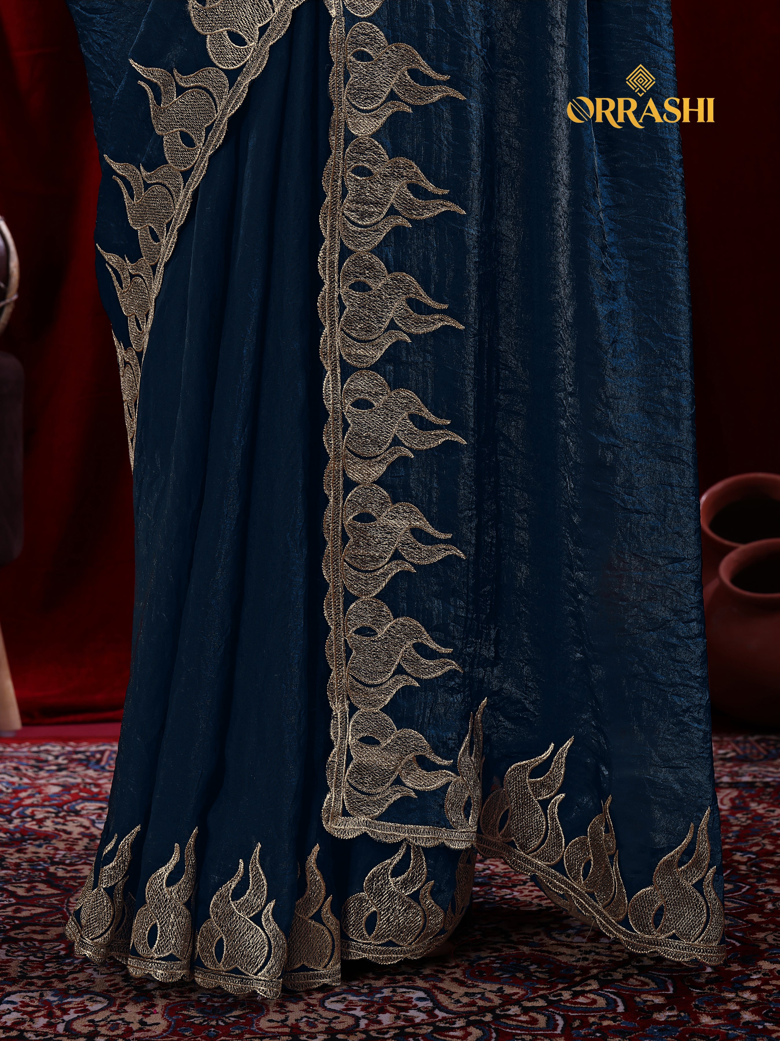 FIRE EMBROIDERIED WORK FENDY SATIN SILK