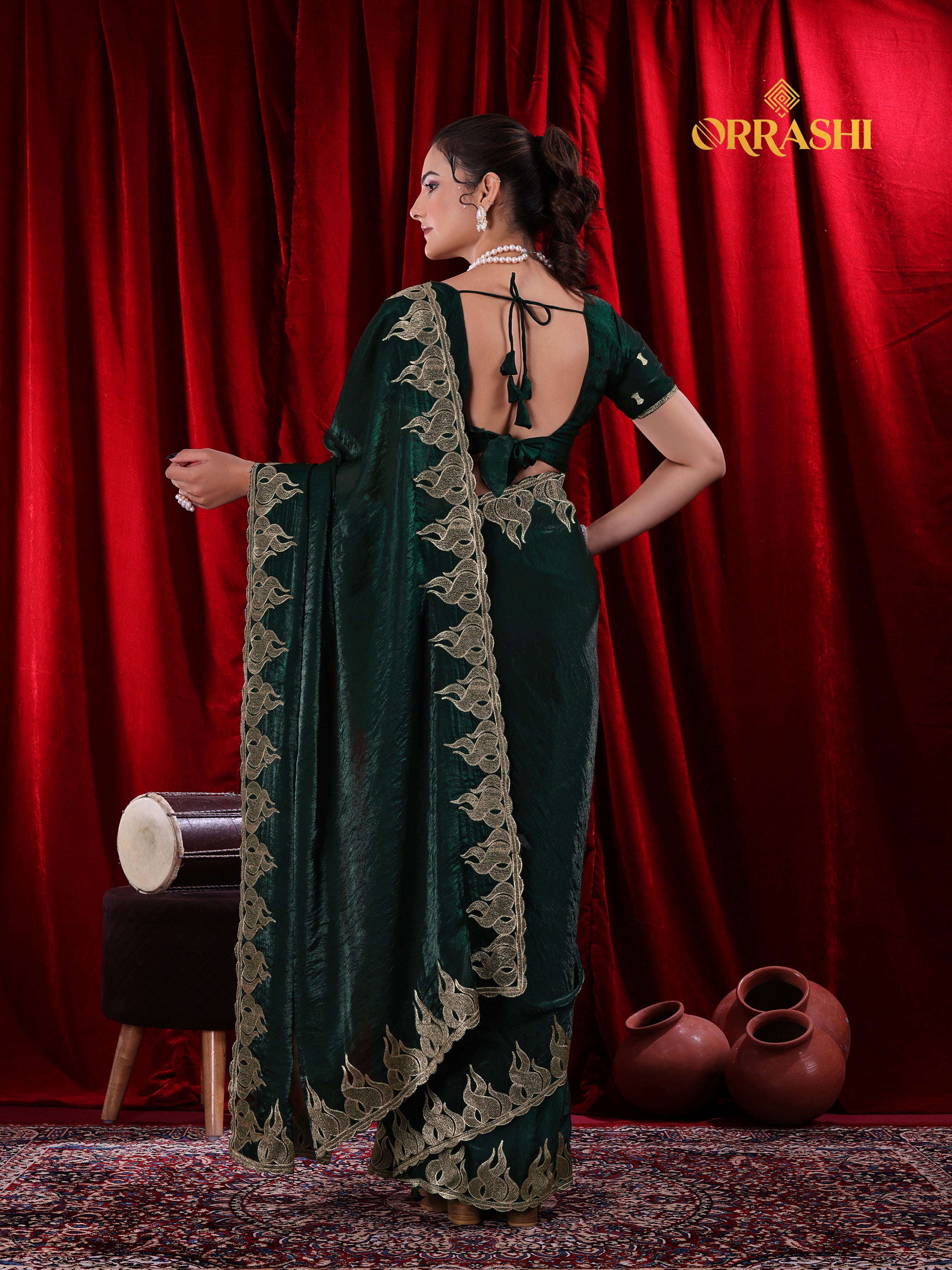 FIRE EMBROIDERIED WORK FENDY SATIN SILK