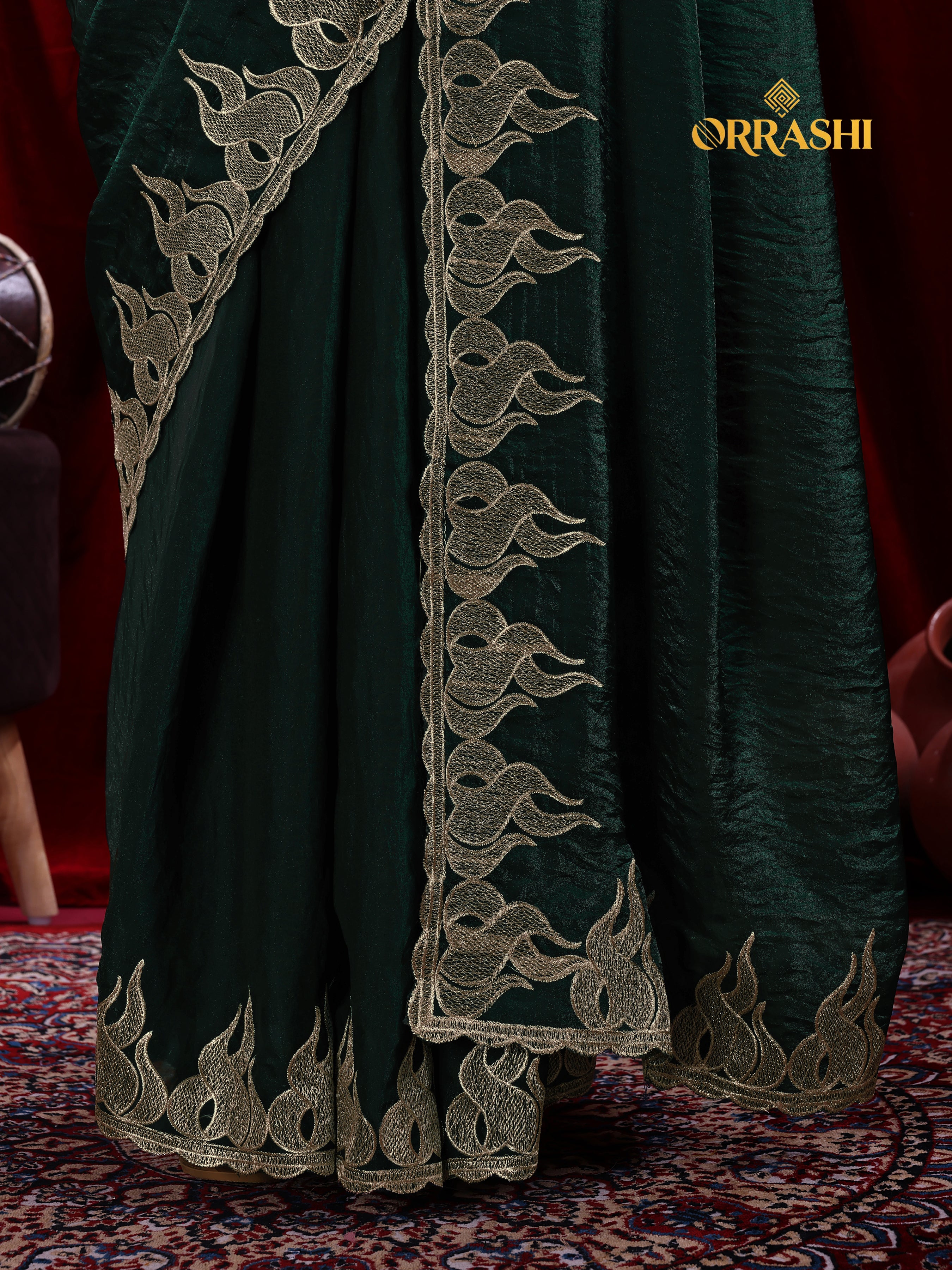 FIRE EMBROIDERIED WORK FENDY SATIN SILK