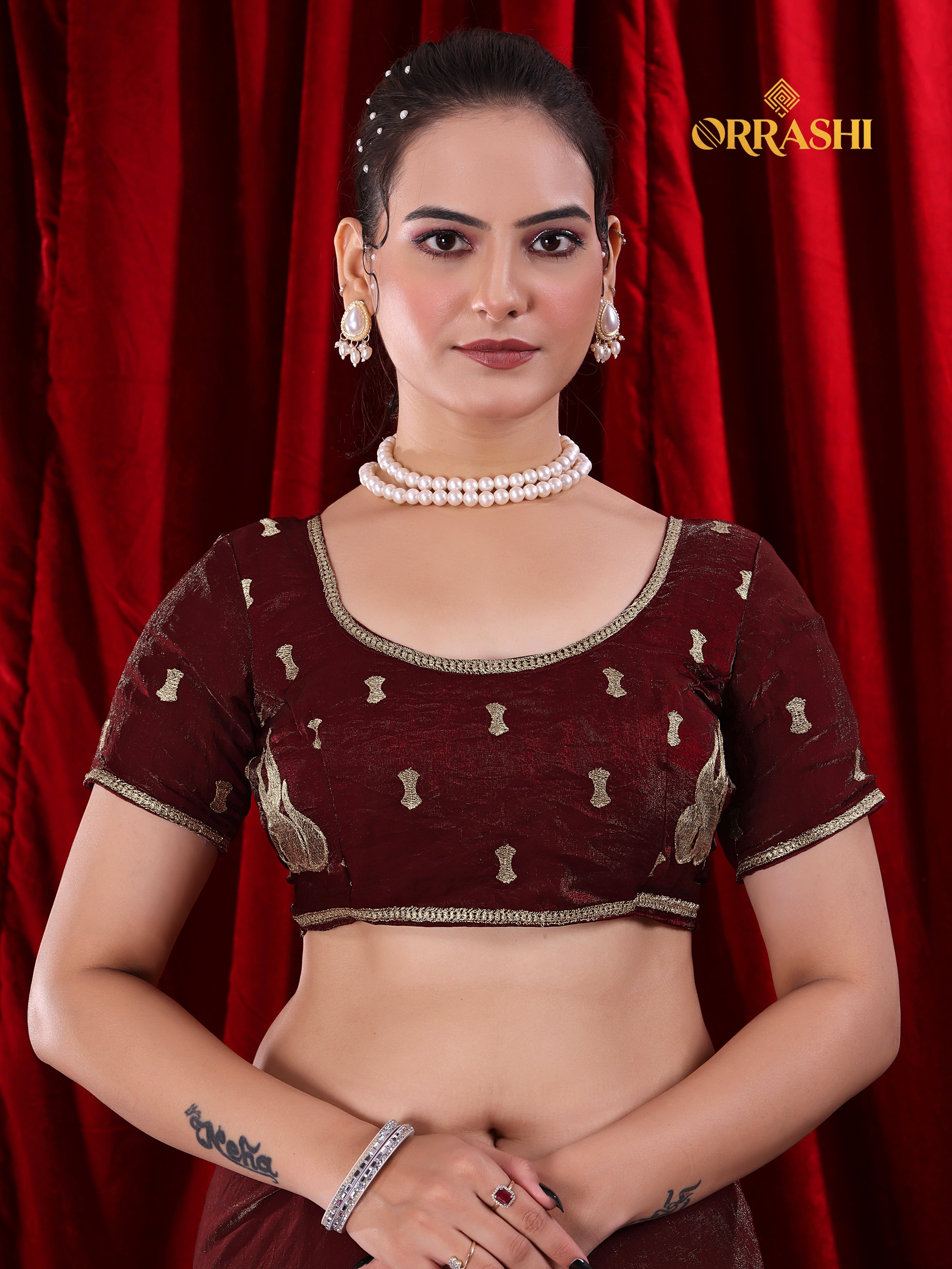 FIRE EMBROIDERIED WORK FENDY SATIN SILK