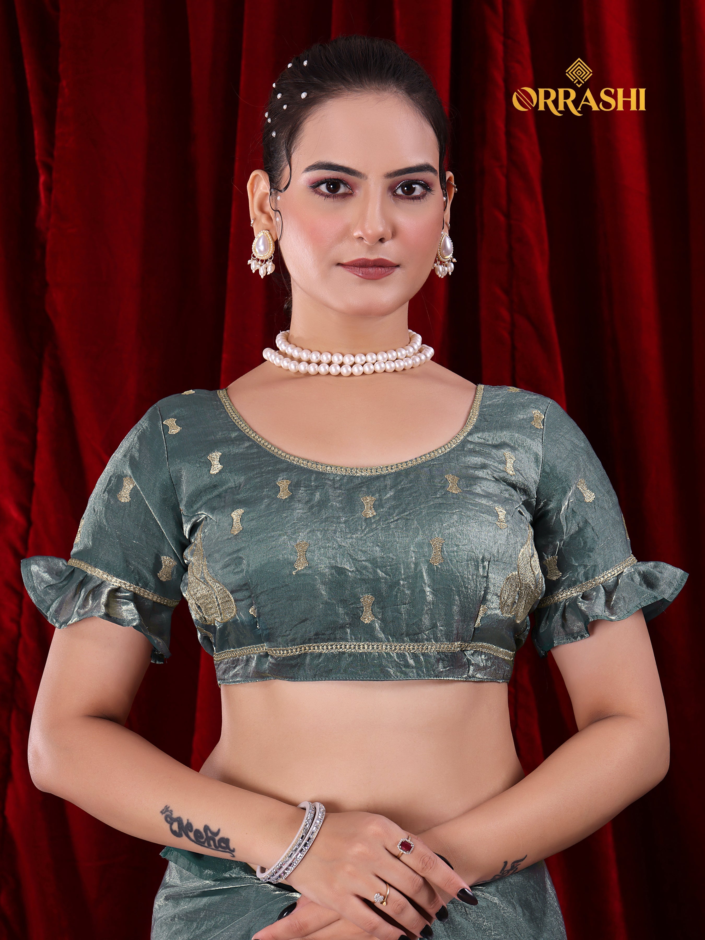 FIRE EMBROIDERIED WORK FENDY SATIN SILK