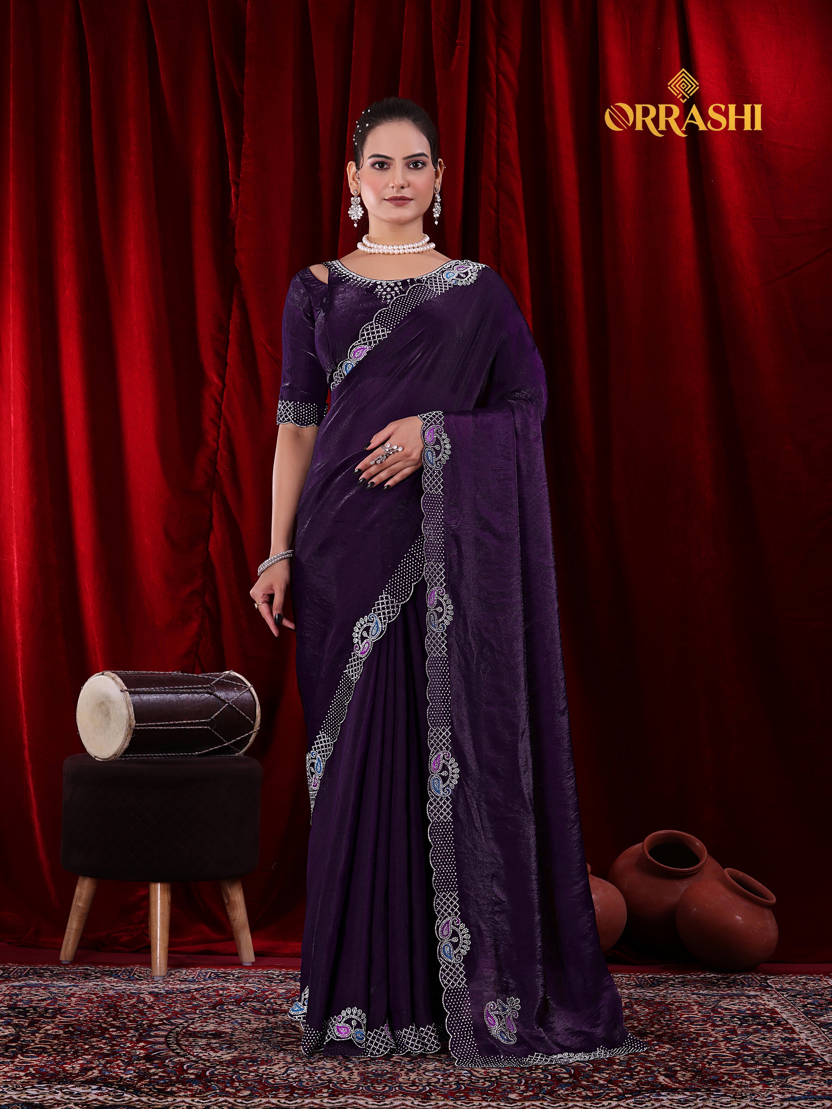 MANGO JARKAN WORK FENDY SATIN SILK SAREE