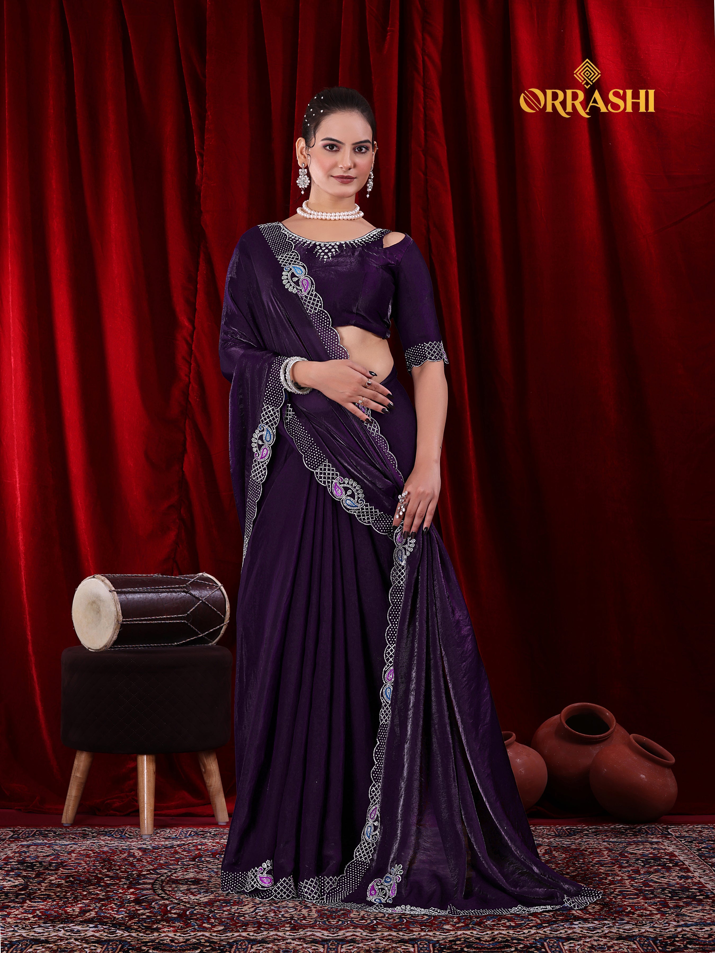 MANGO JARKAN WORK FENDY SATIN SILK SAREE