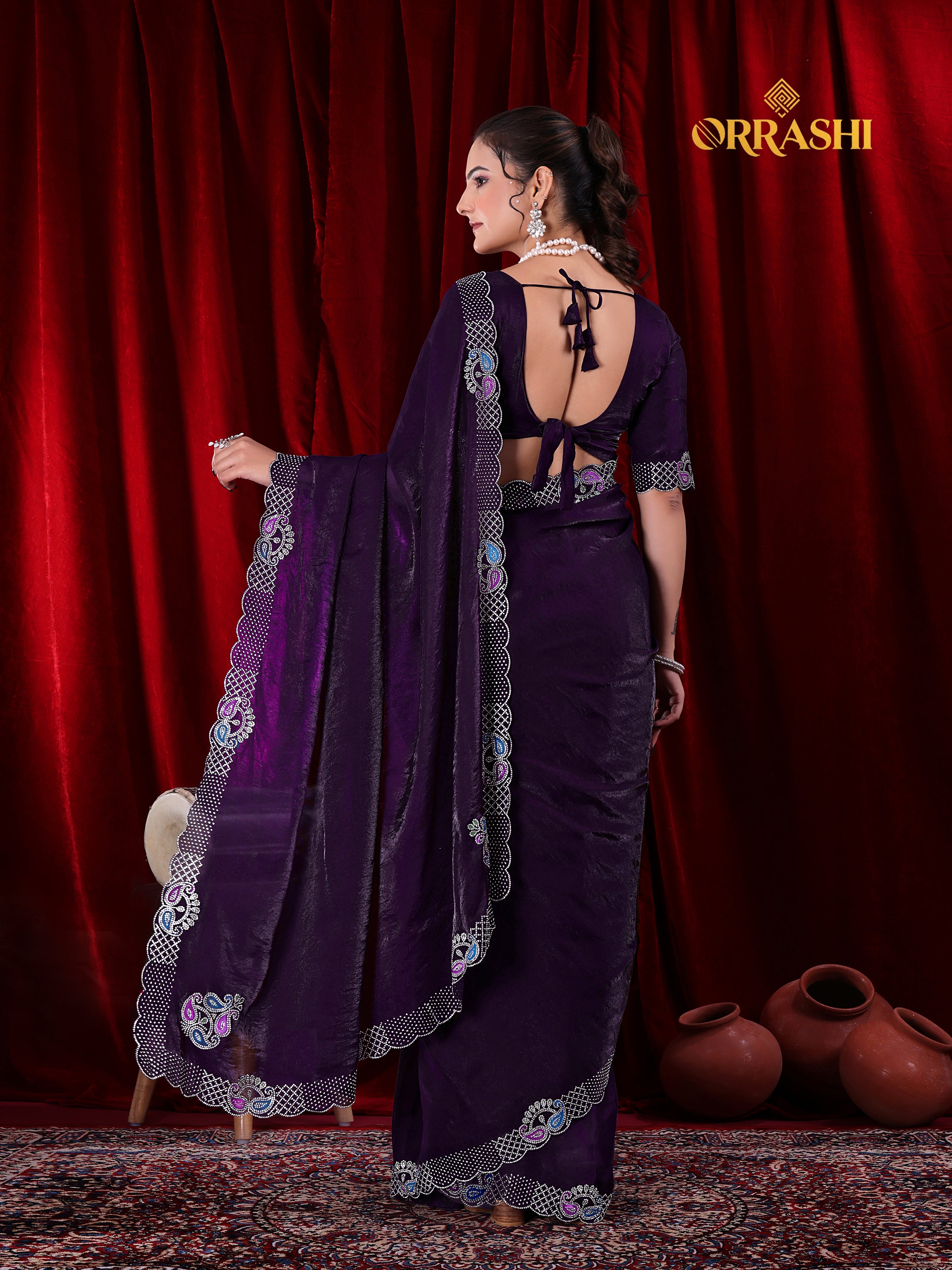 MANGO JARKAN WORK FENDY SATIN SILK SAREE