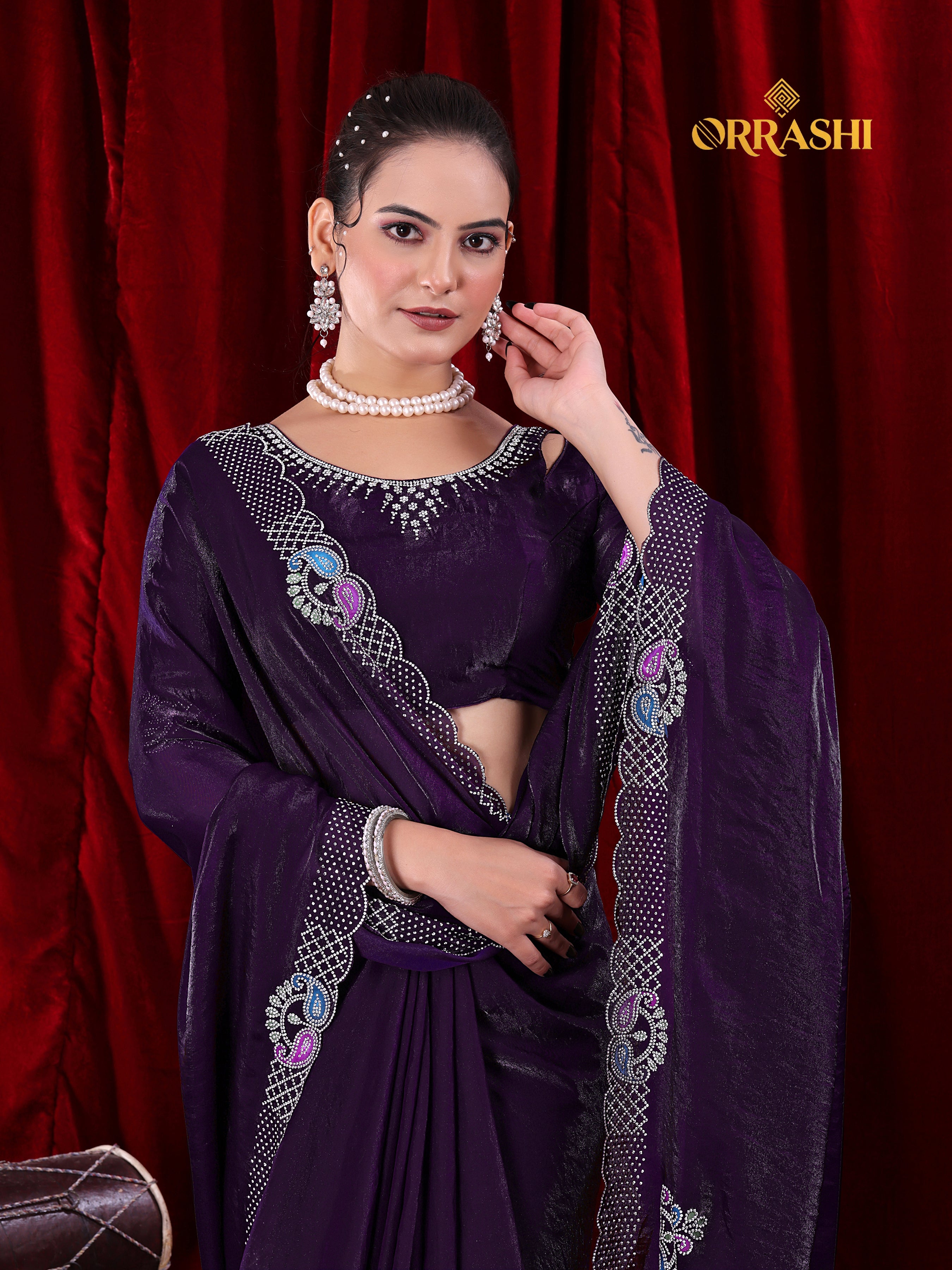 MANGO JARKAN WORK FENDY SATIN SILK SAREE