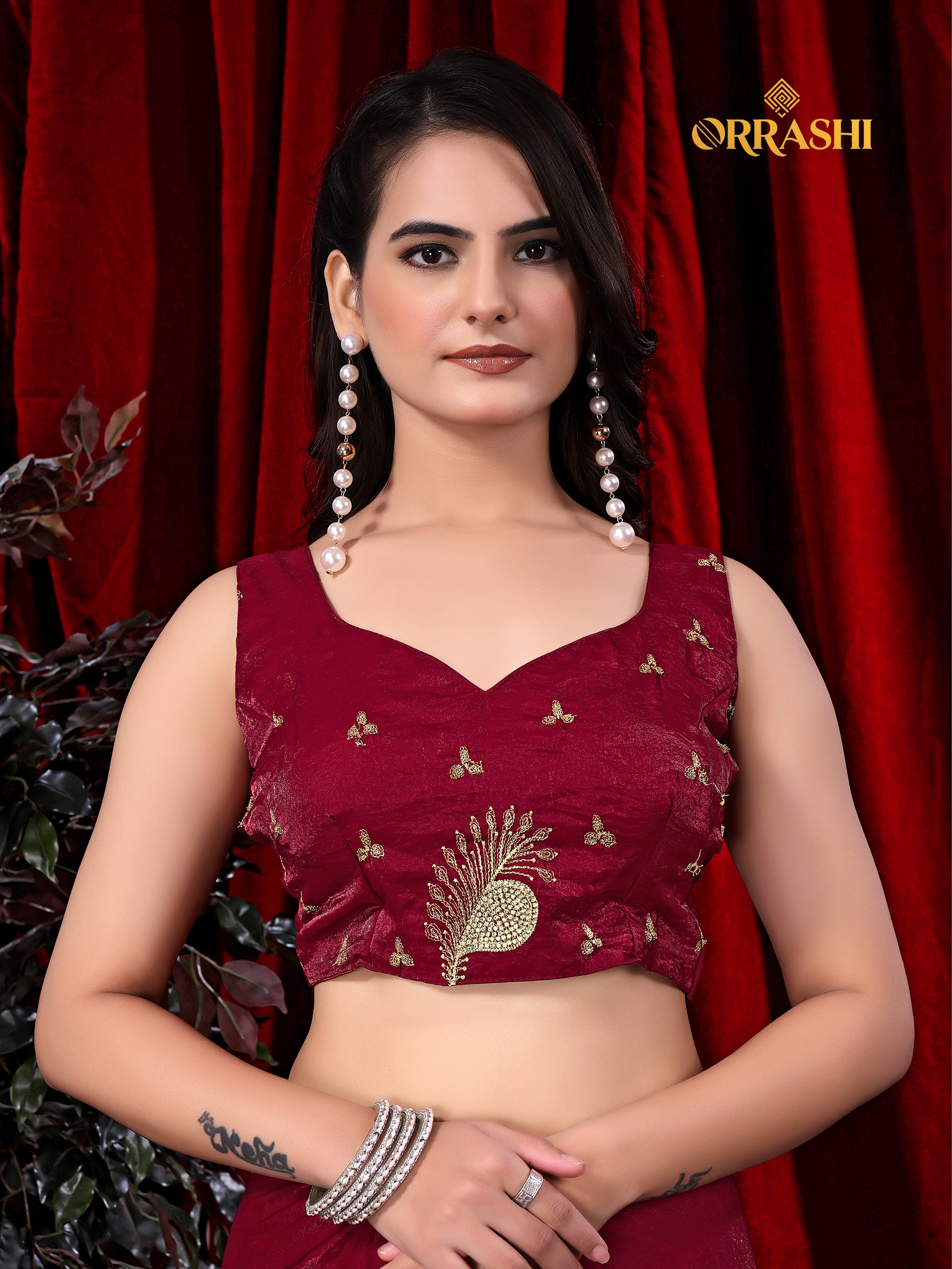 MORPANKH EMBROIDERIED WITH JARKAN WORK FENDY SATIN SILK SAREE