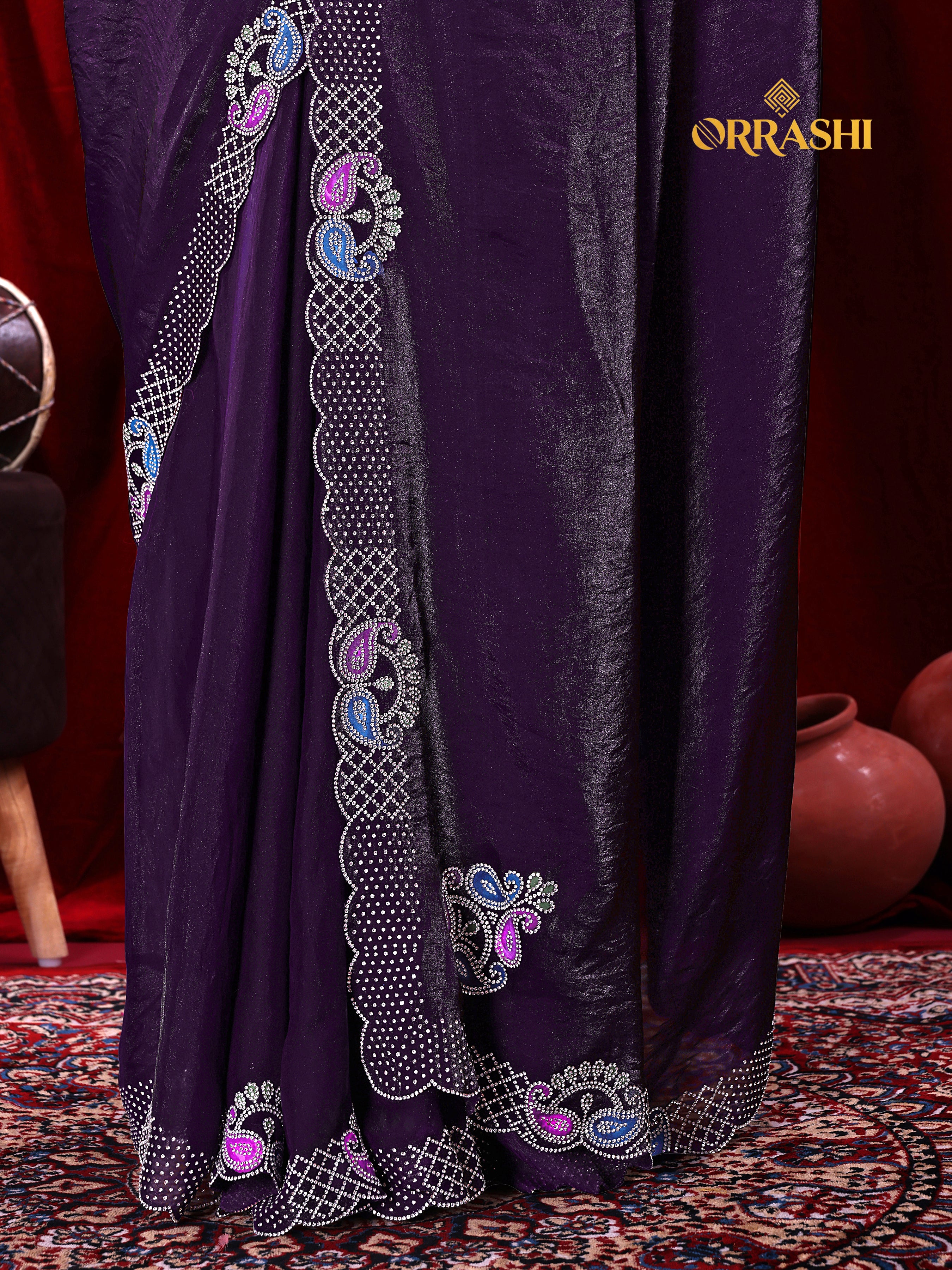 MANGO JARKAN WORK FENDY SATIN SILK SAREE