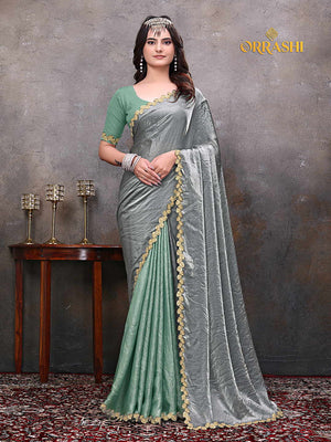 HALF-HALF SILKY SILK SAREE WITH FANCY LACE - 7_10