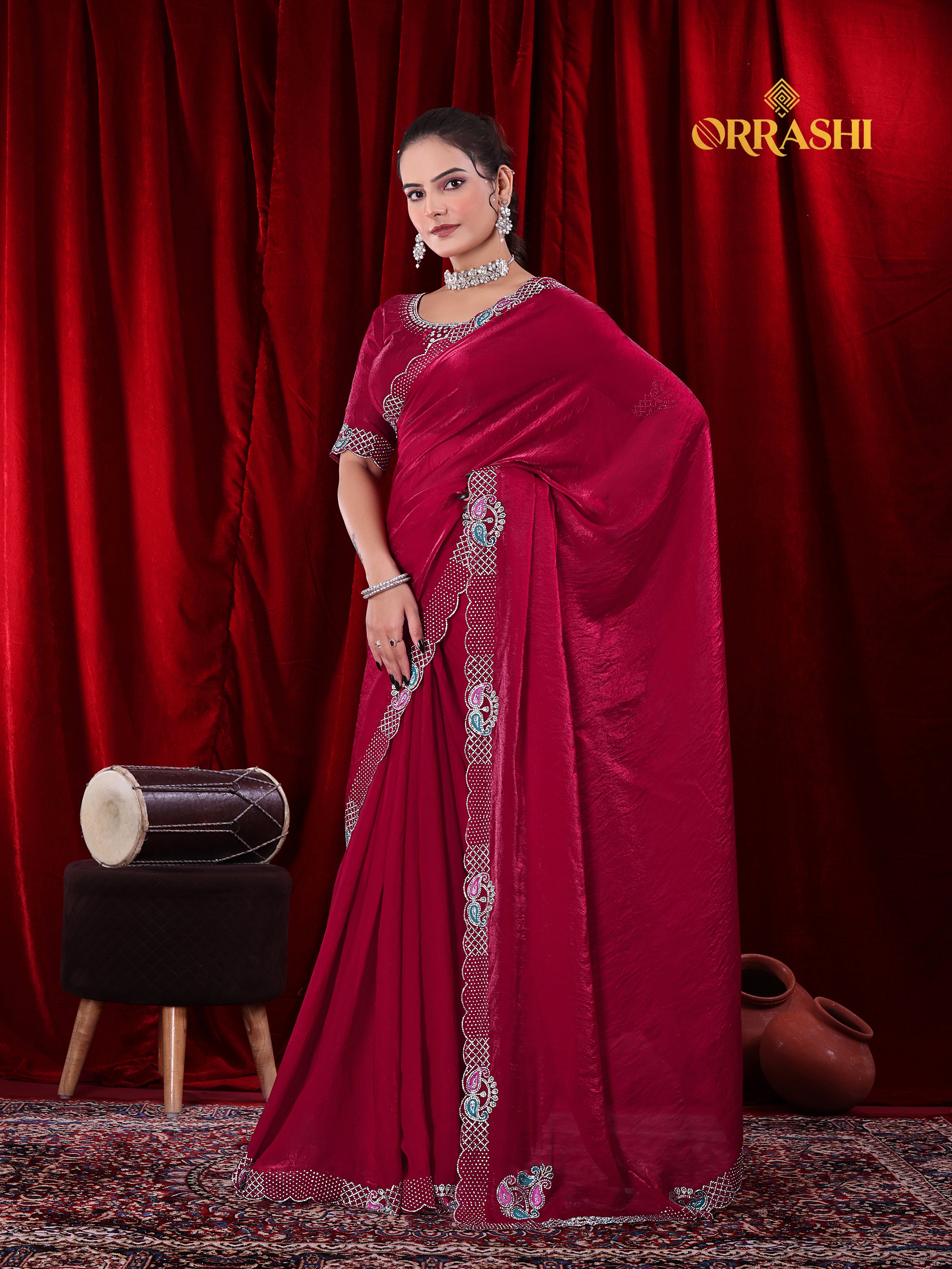 MANGO JARKAN WORK FENDY SATIN SILK SAREE