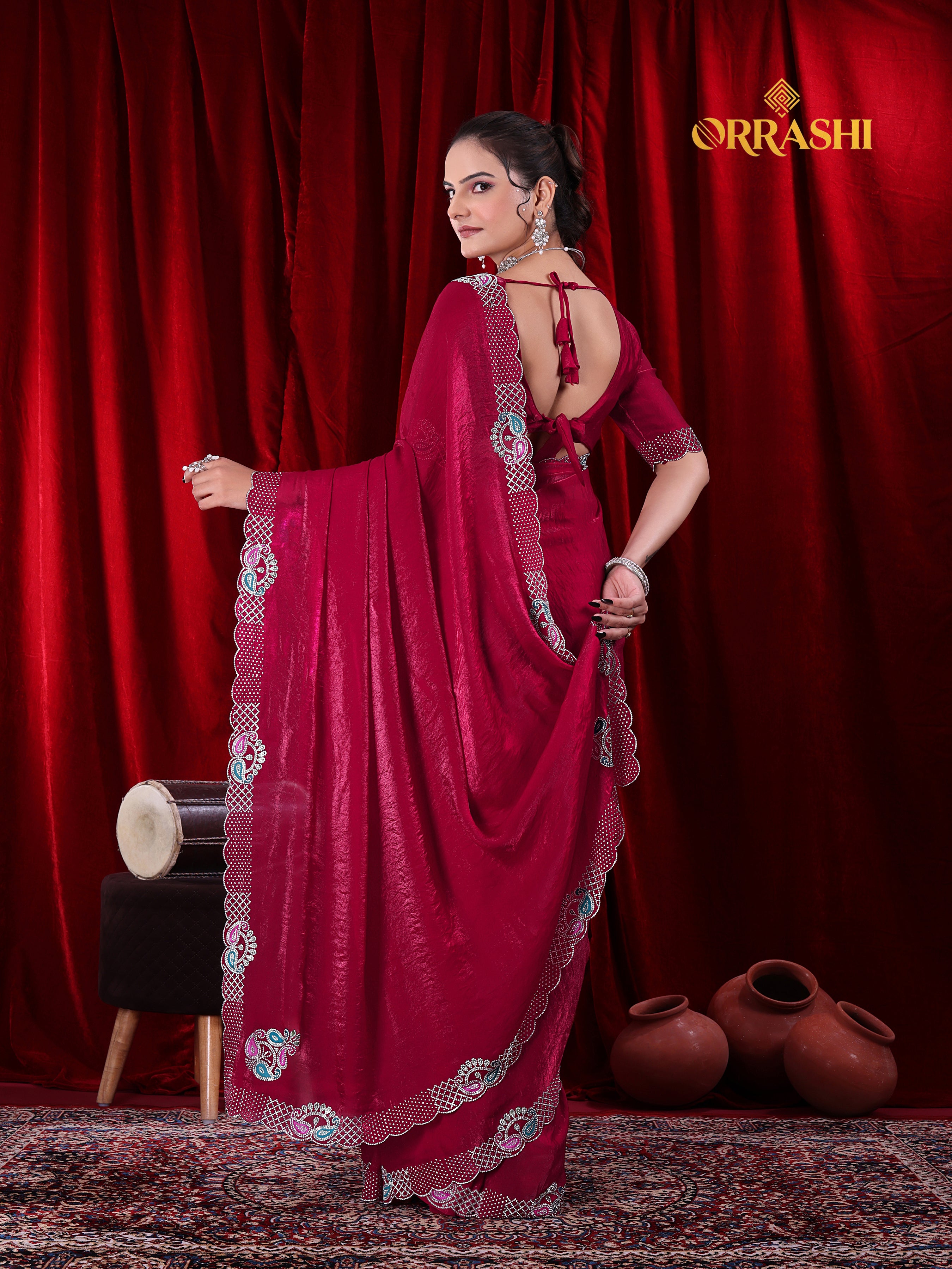 MANGO JARKAN WORK FENDY SATIN SILK SAREE