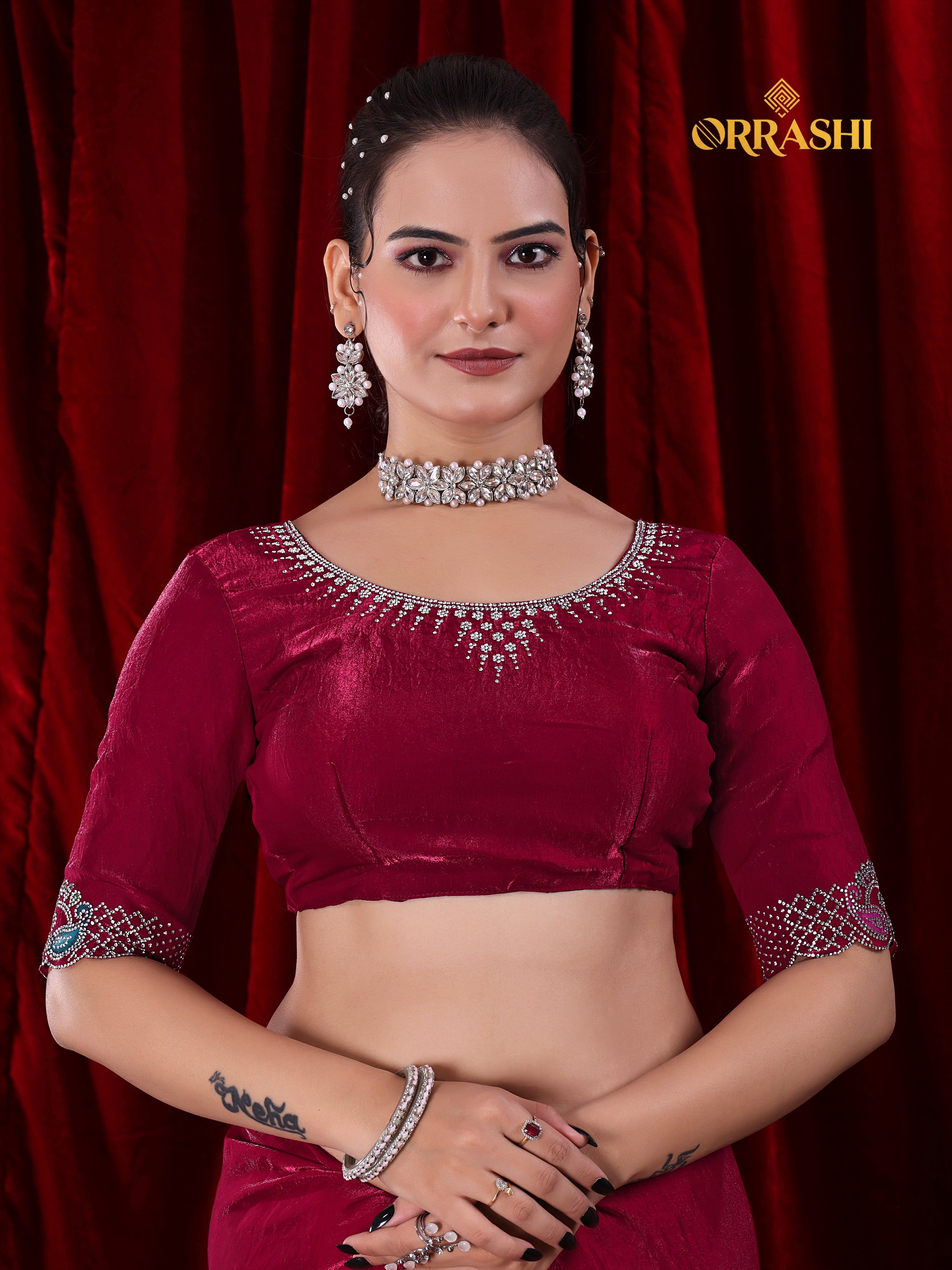 MANGO JARKAN WORK FENDY SATIN SILK SAREE