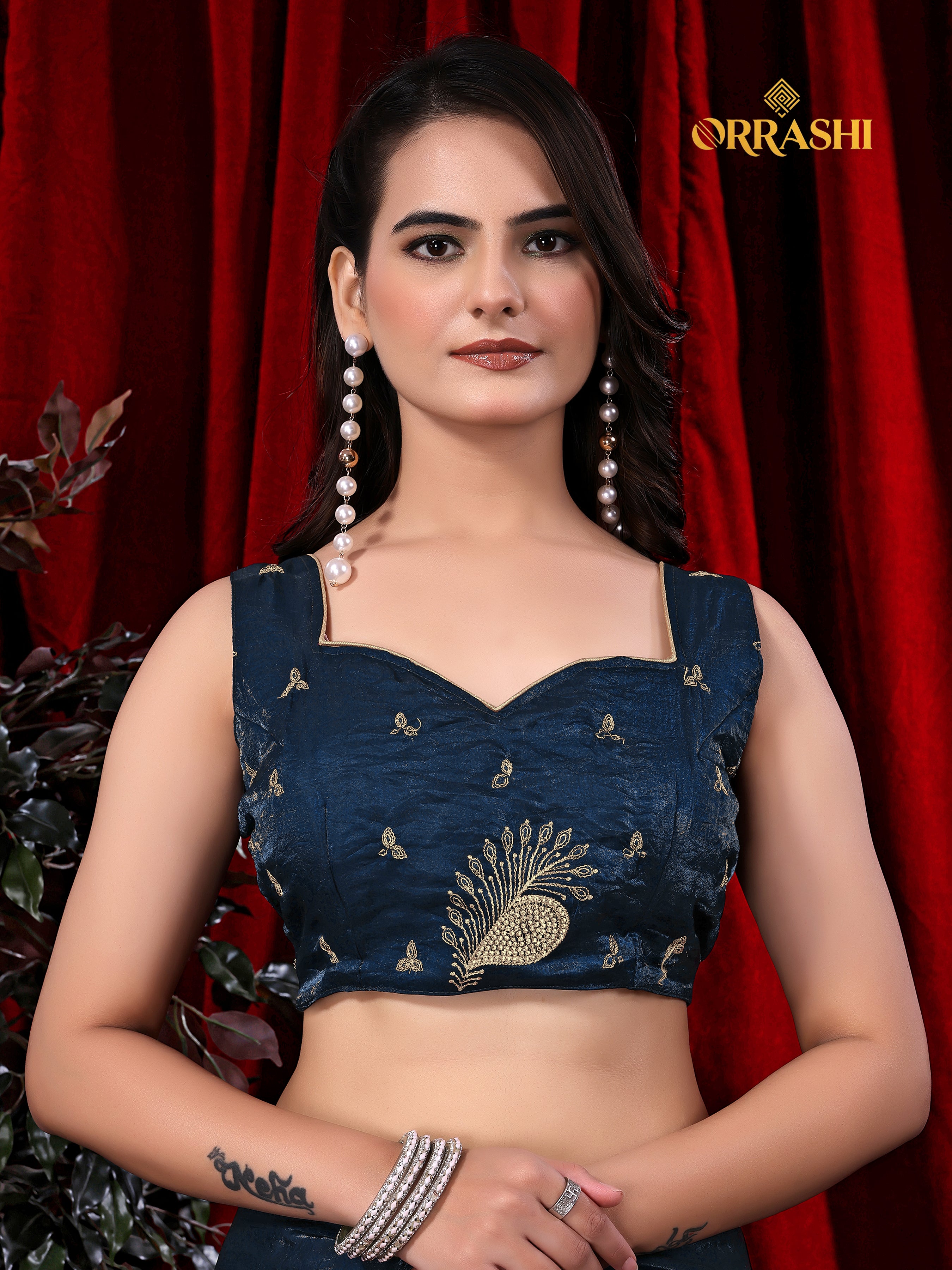 MORPANKH EMBROIDERIED WITH JARKAN WORK FENDY SATIN SILK SAREE