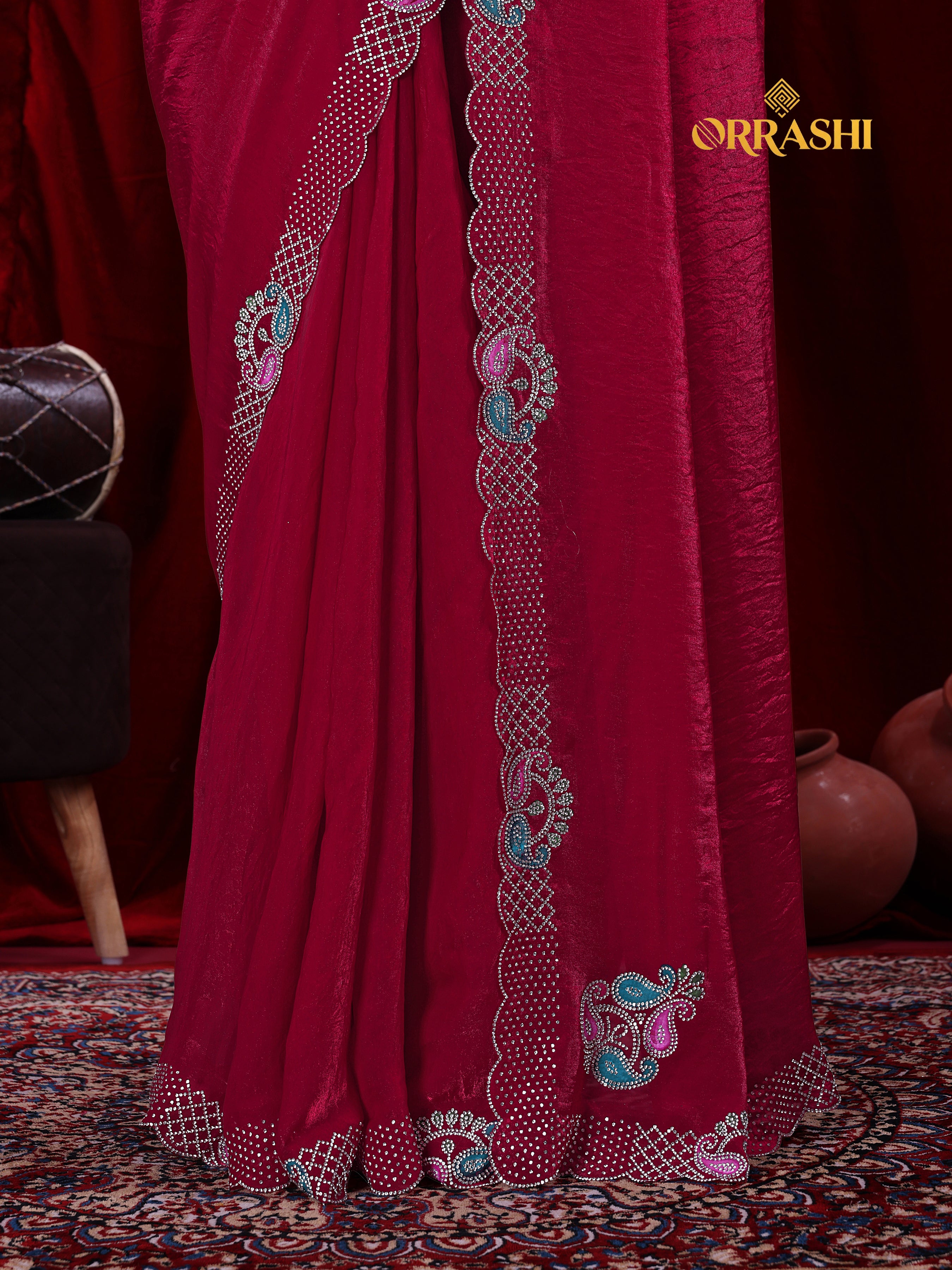 MANGO JARKAN WORK FENDY SATIN SILK SAREE