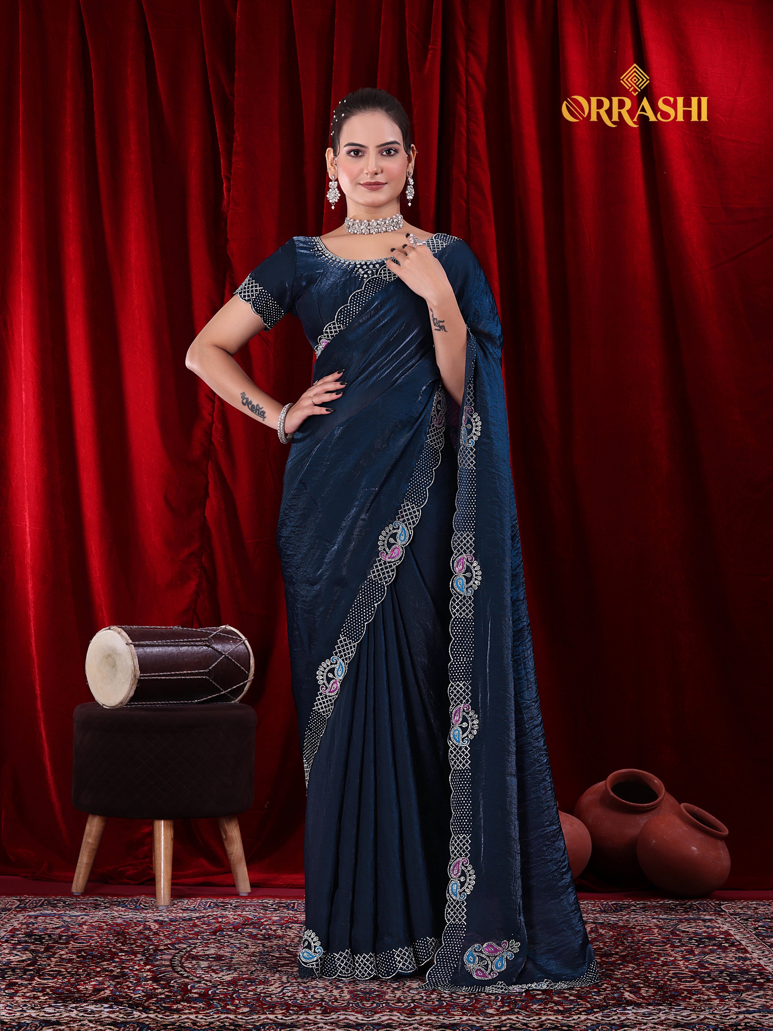 MANGO JARKAN WORK FENDY SATIN SILK SAREE
