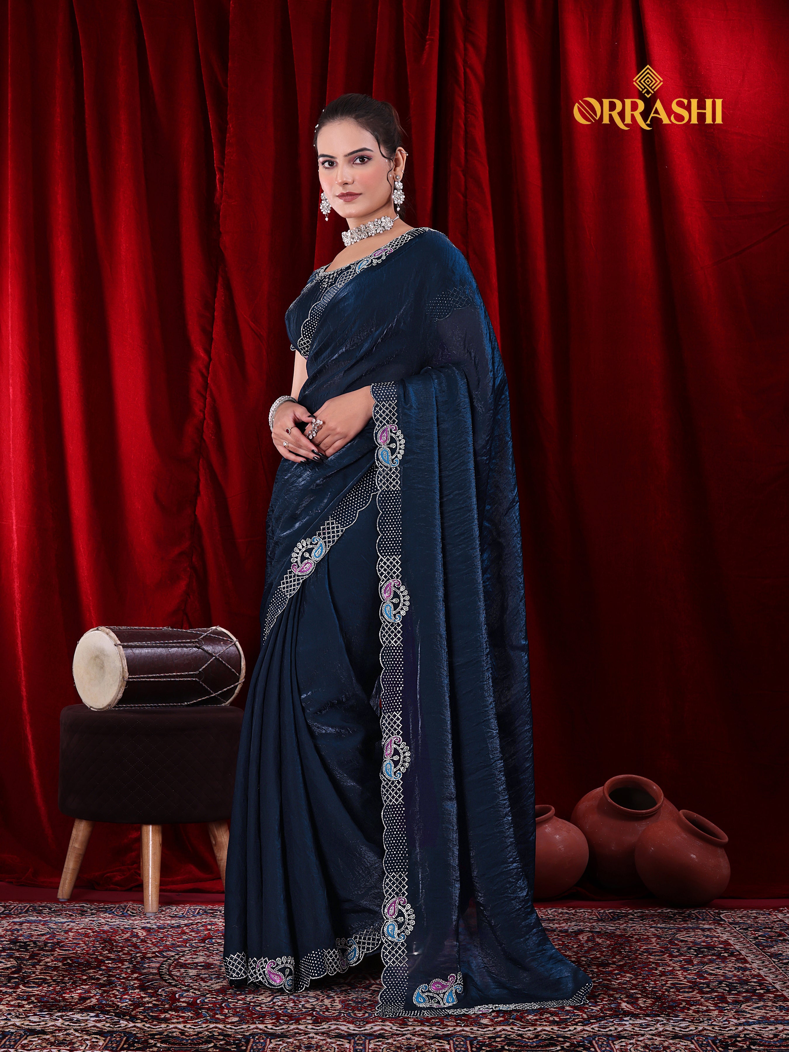 MANGO JARKAN WORK FENDY SATIN SILK SAREE