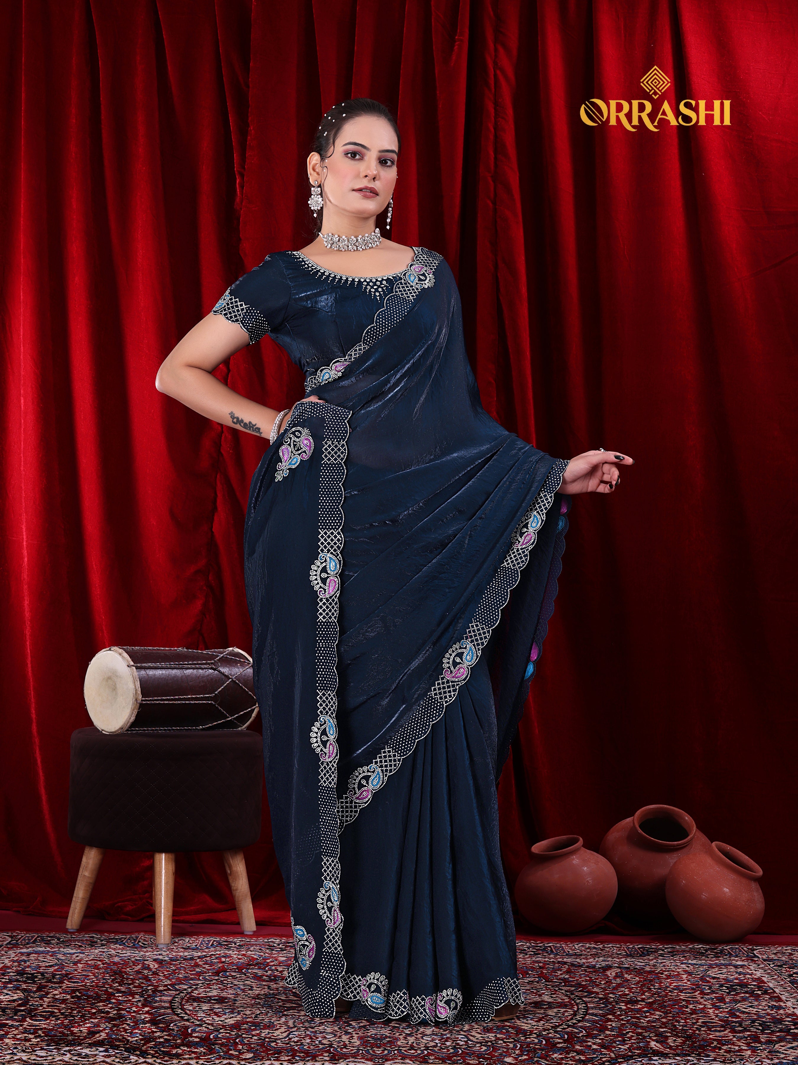 MANGO JARKAN WORK FENDY SATIN SILK SAREE